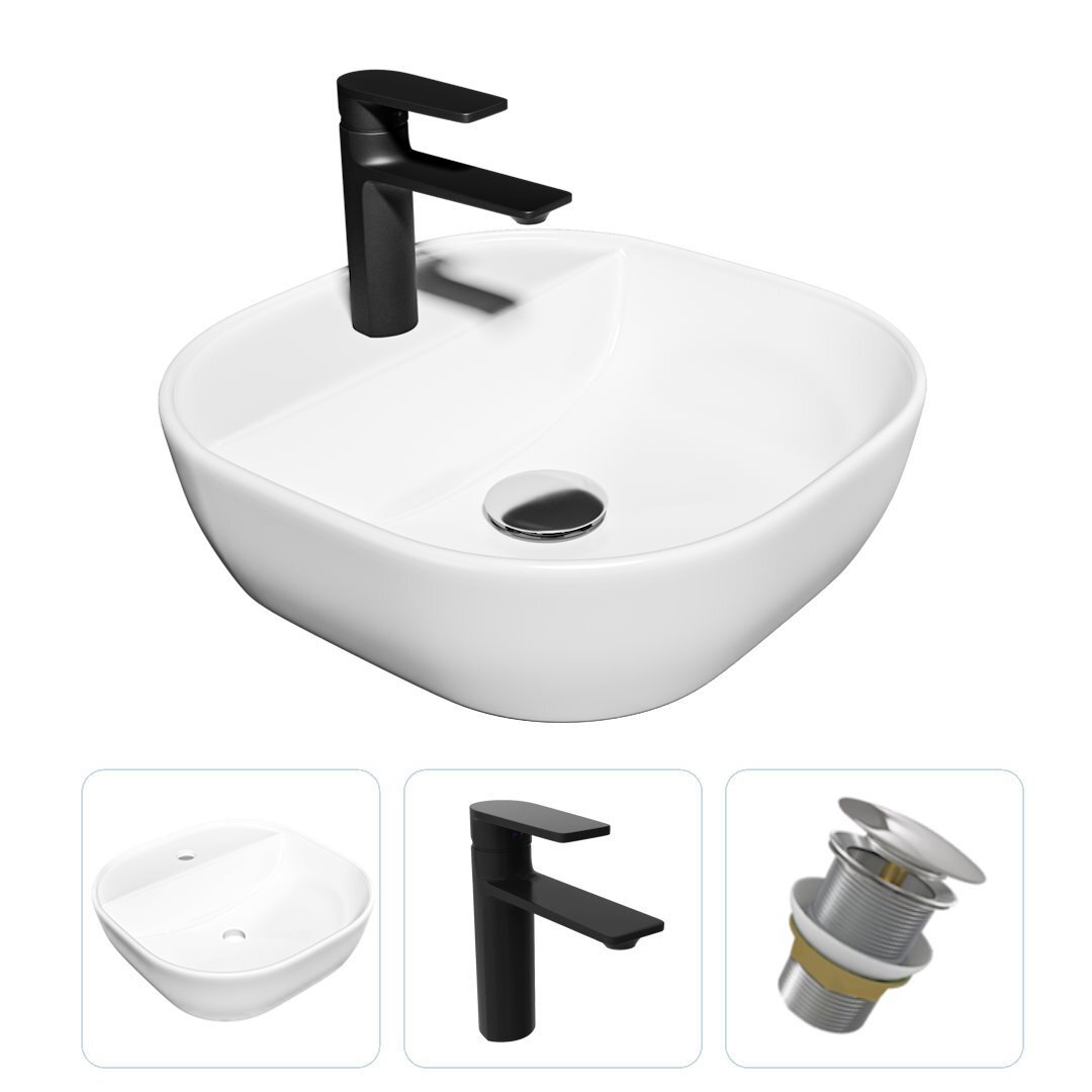 Изображение товара Комплект для ванной Teymi Solli 40 раковина смеситель и донный клапан черный матовый