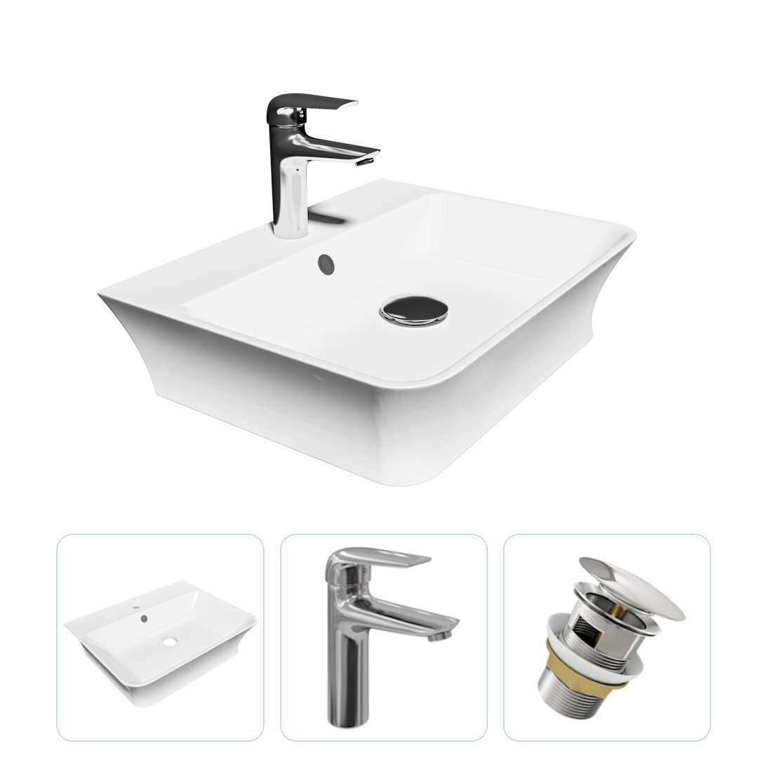 Изображение товара Комплект Teymi раковина F07633 Aina 49 с полочкой, смеситель Hanna, хром, выпуск Teymi с переливом хром F07633