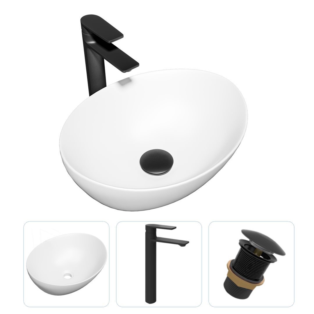 Изображение товара Комплект Teymi раковина F01883 Lori 40 накладная, смеситель Ellie высокий, черный матовый, выпуск без перелива F01883