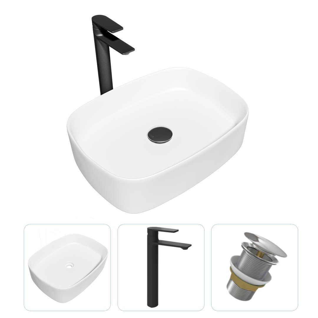 Изображение товара Комплект Teymi раковина Solli 51 и смеситель Ellie высокий черный матовый