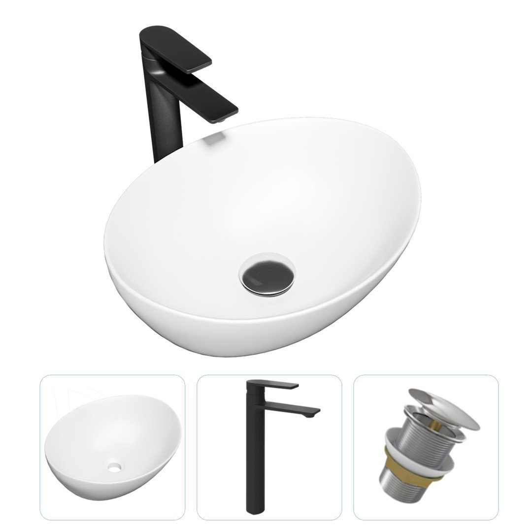 Изображение товара Комплект Teymi раковина Lori 40 и смеситель Ellie высокий черный матовый