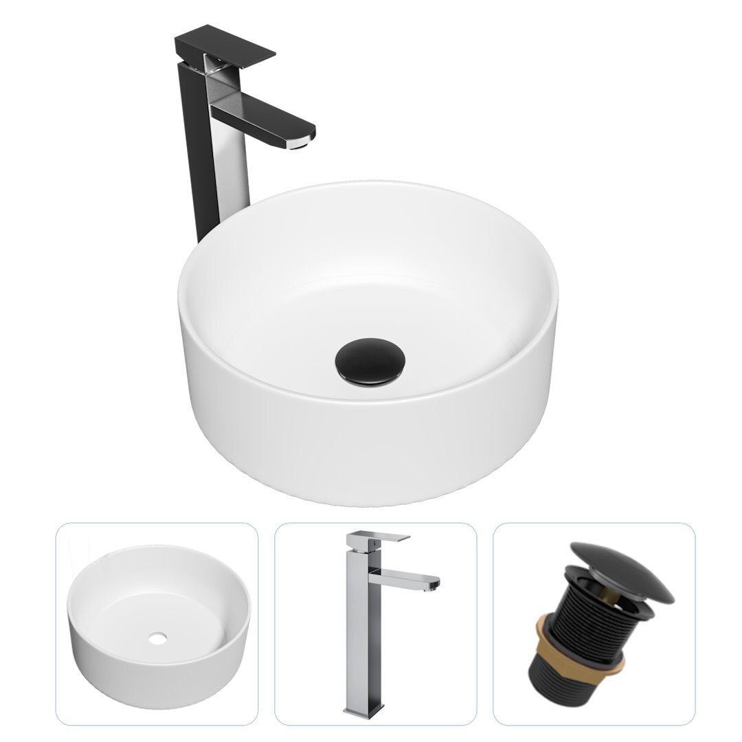 Изображение товара Комплект раковина накладная Teymi Lina D41 с смесителем Helmi Pro и донным клапаном