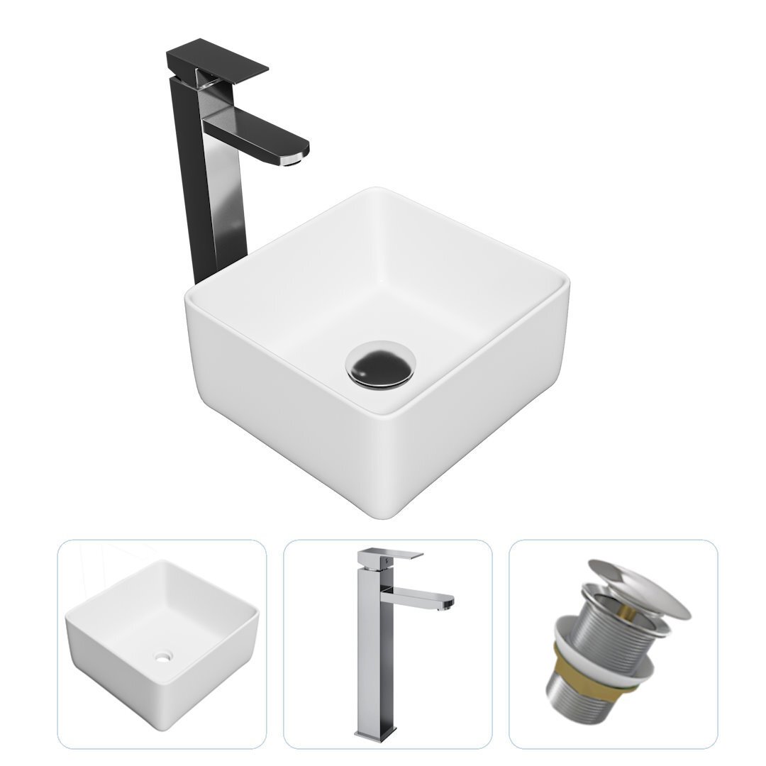 Изображение товара Комплект раковина Teymi Helmi Mini 24 с смесителем Helmi Pro и клапаном