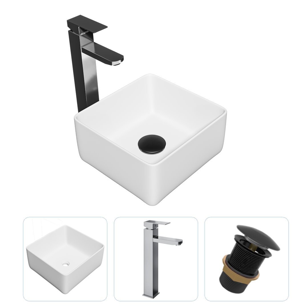 Изображение товара Комплект раковина Teymi Helmi Mini 24 с смесителем и клапаном для ванной