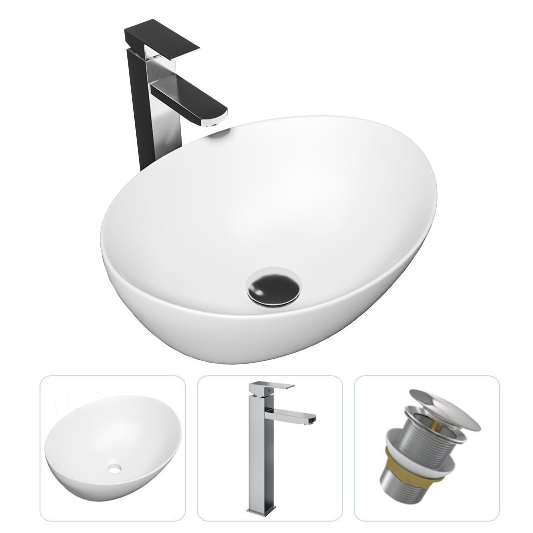 Изображение товара Комплект Teymi раковина F01722 Lori 40 накладная, смеситель Helmi Pro высокий, хром, выпуск Teymi без перелива хром F01722