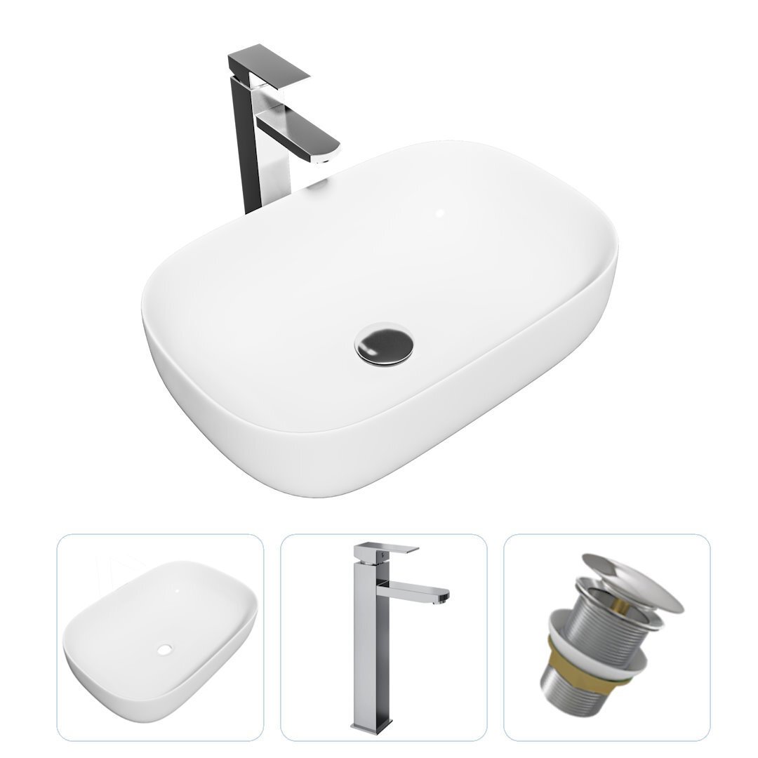 Изображение товара Комплект Teymi раковина F01719 Solli 60 накладная, смеситель Helmi Pro высокий, хром, выпуск Teymi без перелива хром F01719