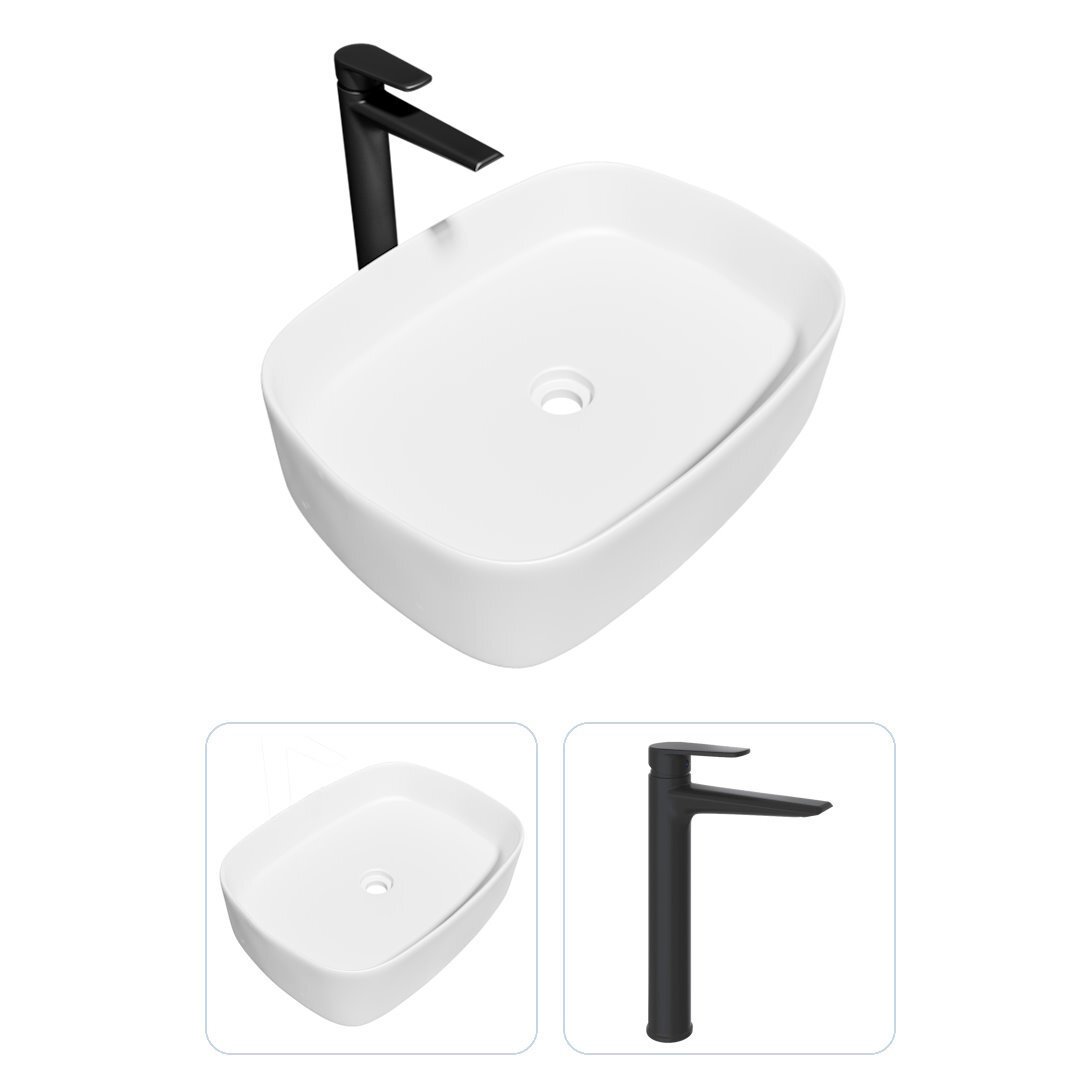 Изображение товара Раковина TEYMI Solli 51 комплект с смесителем Kati высокий черный матовый