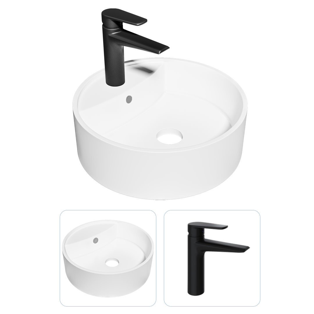 Изображение товара Комплект Раковина Teymi Lina S D40 с полочкой и смеситель Kati черный матовый F07442