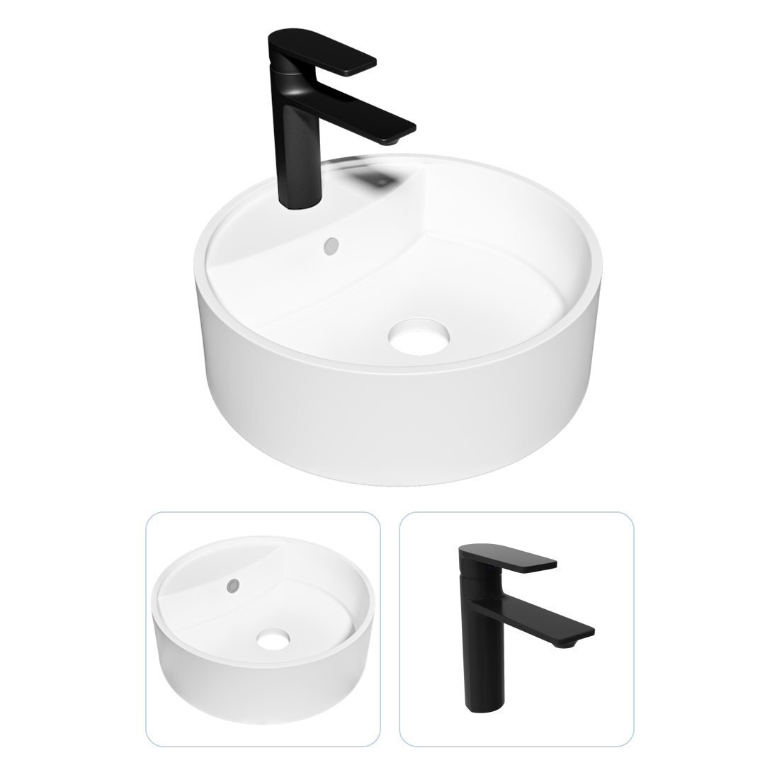 Изображение товара Комплект раковина Teymi Lina S D40 с полочкой и смеситель Ellie черный матовый