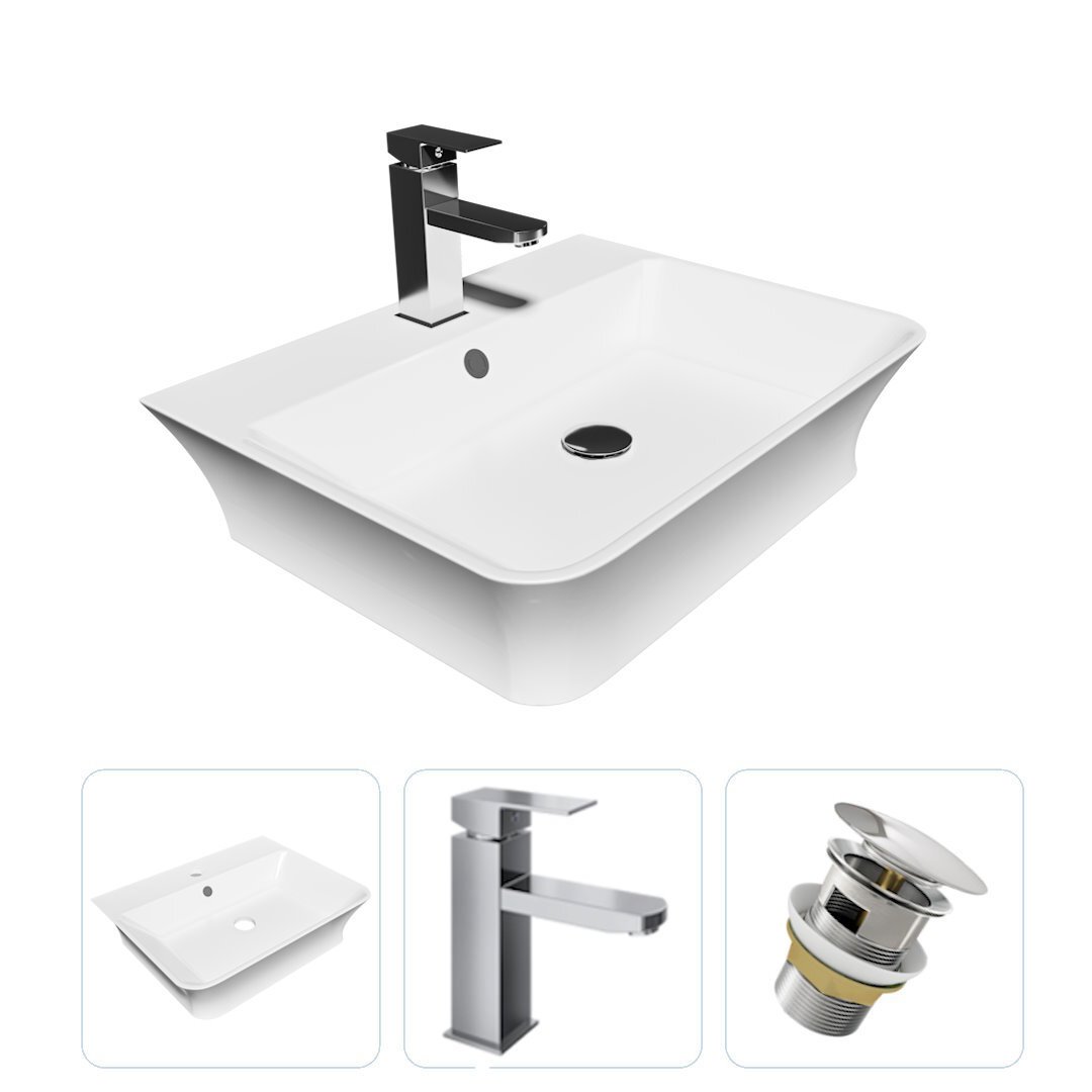 Изображение товара Комплект раковина Teymi Aina 49 с смесителем Helmi Pro и клапаном