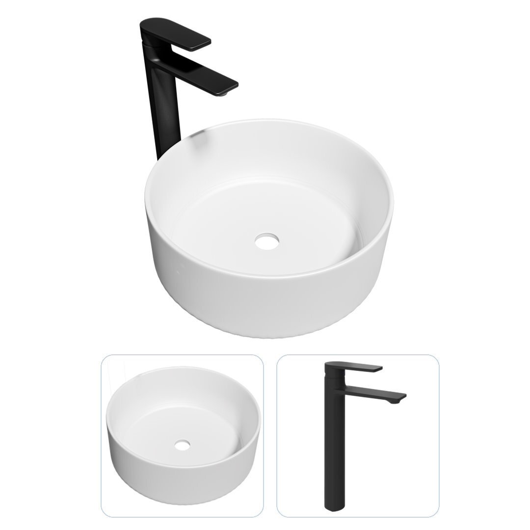 Изображение товара Комплект раковина Teymi Lina D41 и смеситель Ellie высокий черный матовый