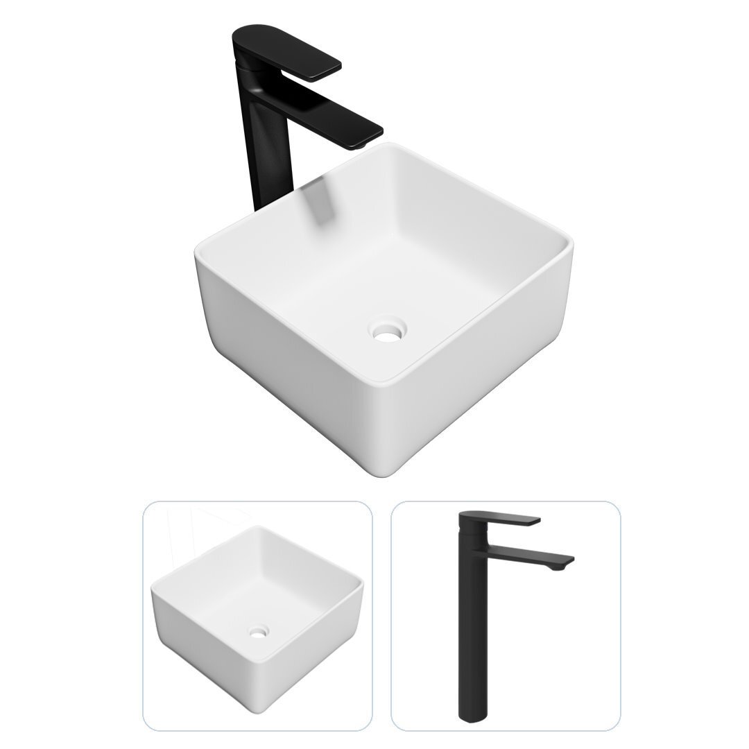 Изображение товара Комплект Раковина Teymi Helmi Mini 24 и смеситель Ellie высокий черный матовый F07311