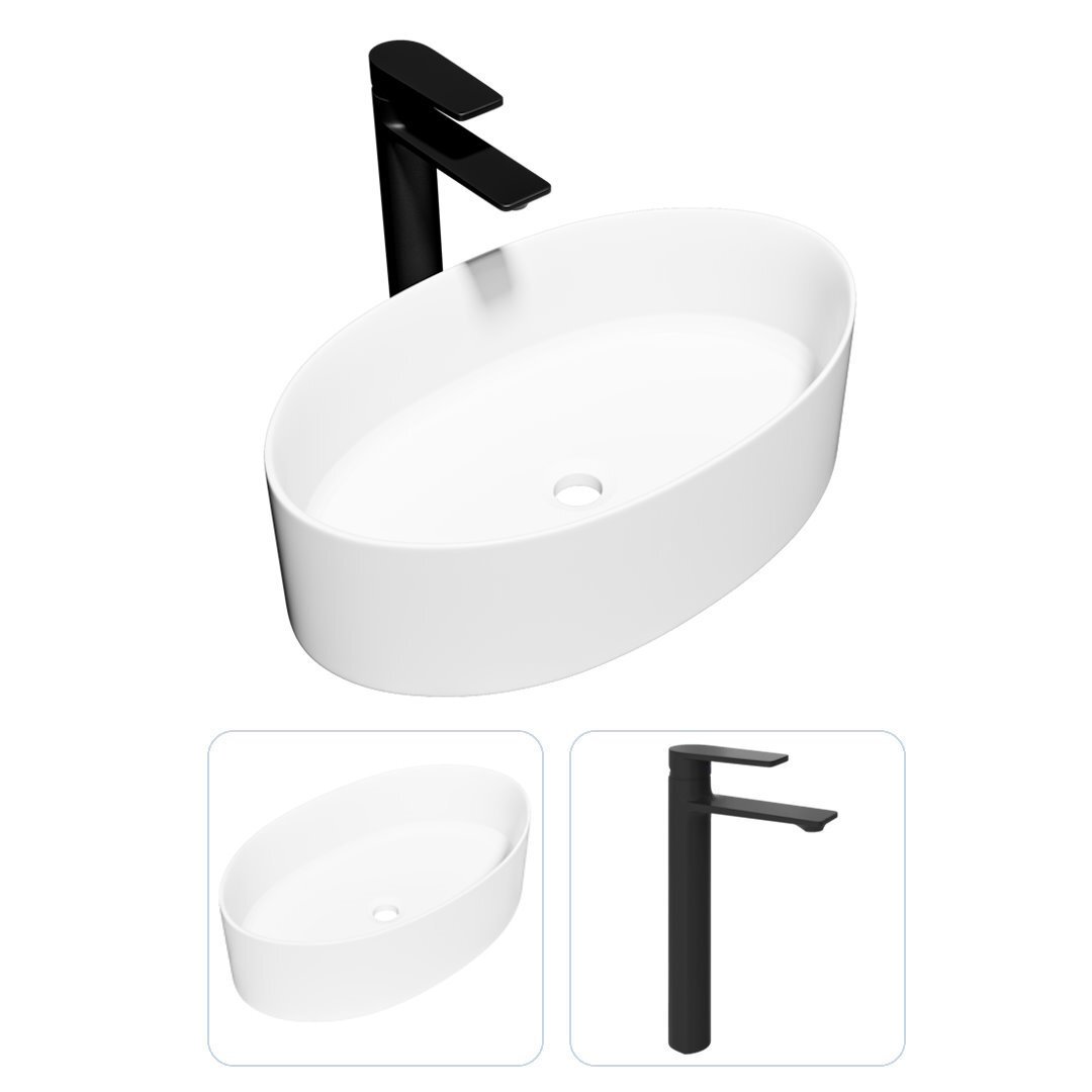 Изображение товара Комплект Раковина Teymi Lori 50 и смеситель Ellie высокий черный матовый F07318