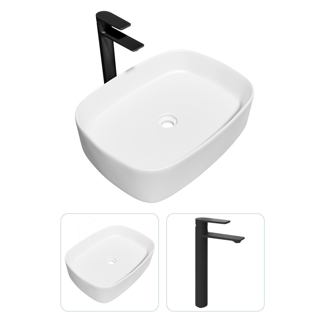 Изображение товара Комплект раковина Teymi Solli 51 и смеситель Ellie высокий черный матовый