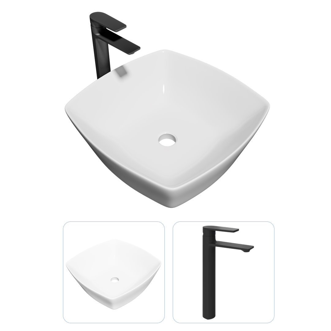 Изображение товара Комплект Раковина Teymi Kati 43 и смеситель Ellie высокий черный матовый F07324