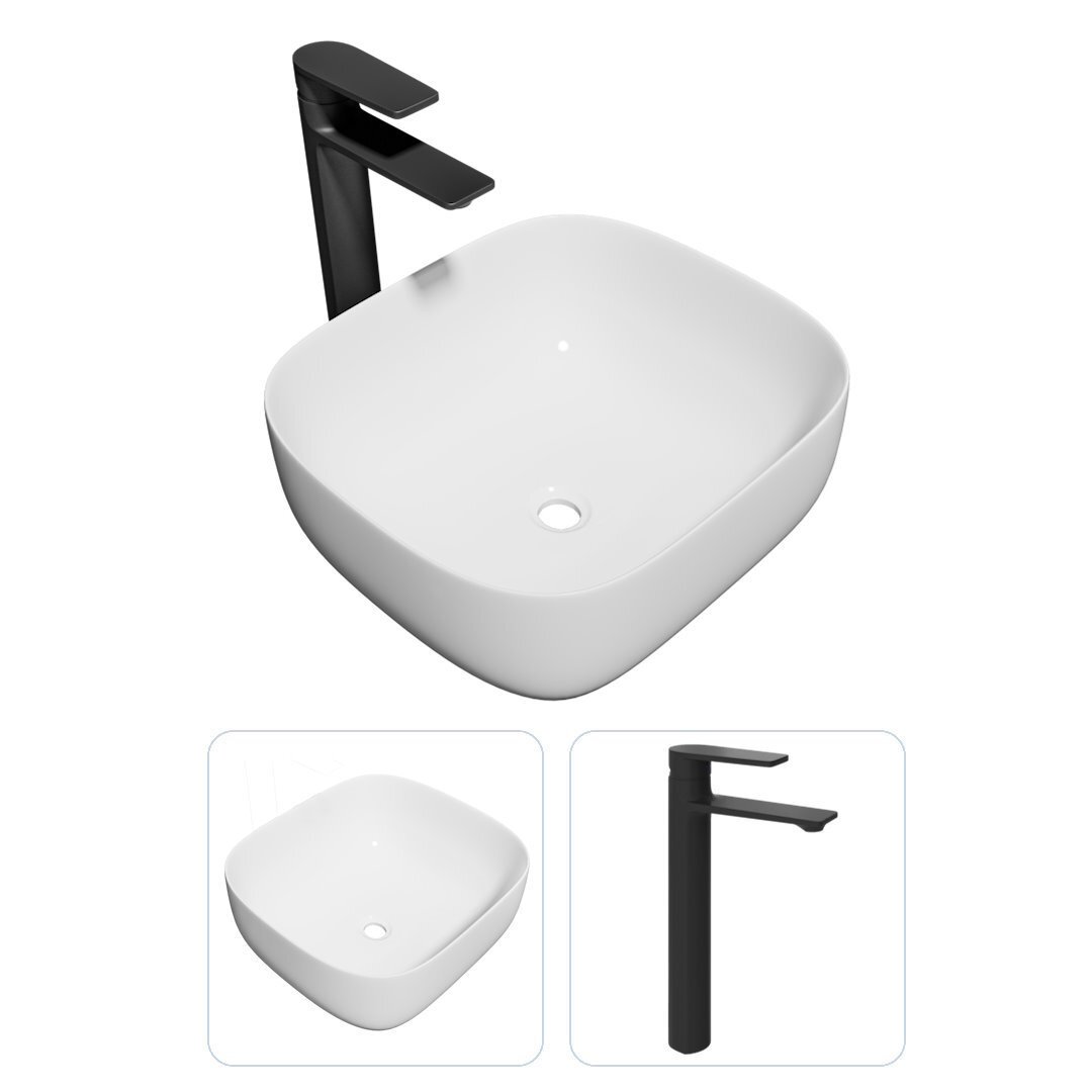 Изображение товара Комплект Раковина Teymi Solli 41 и смеситель Ellie высокий черный матовый F07312