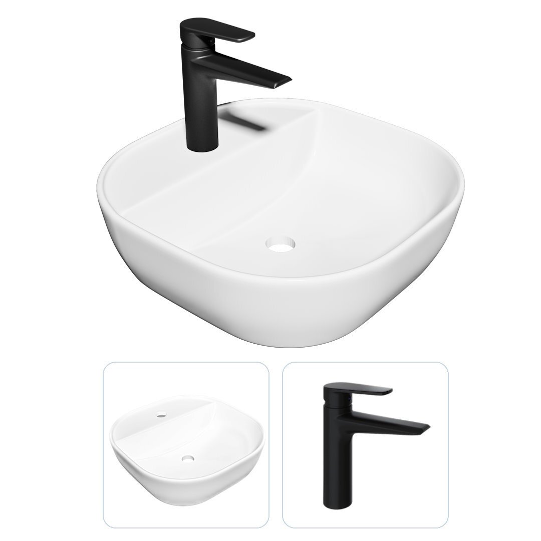 Изображение товара Комплект раковина Teymi Solli 40 с полочкой и смеситель Kati черный матовый