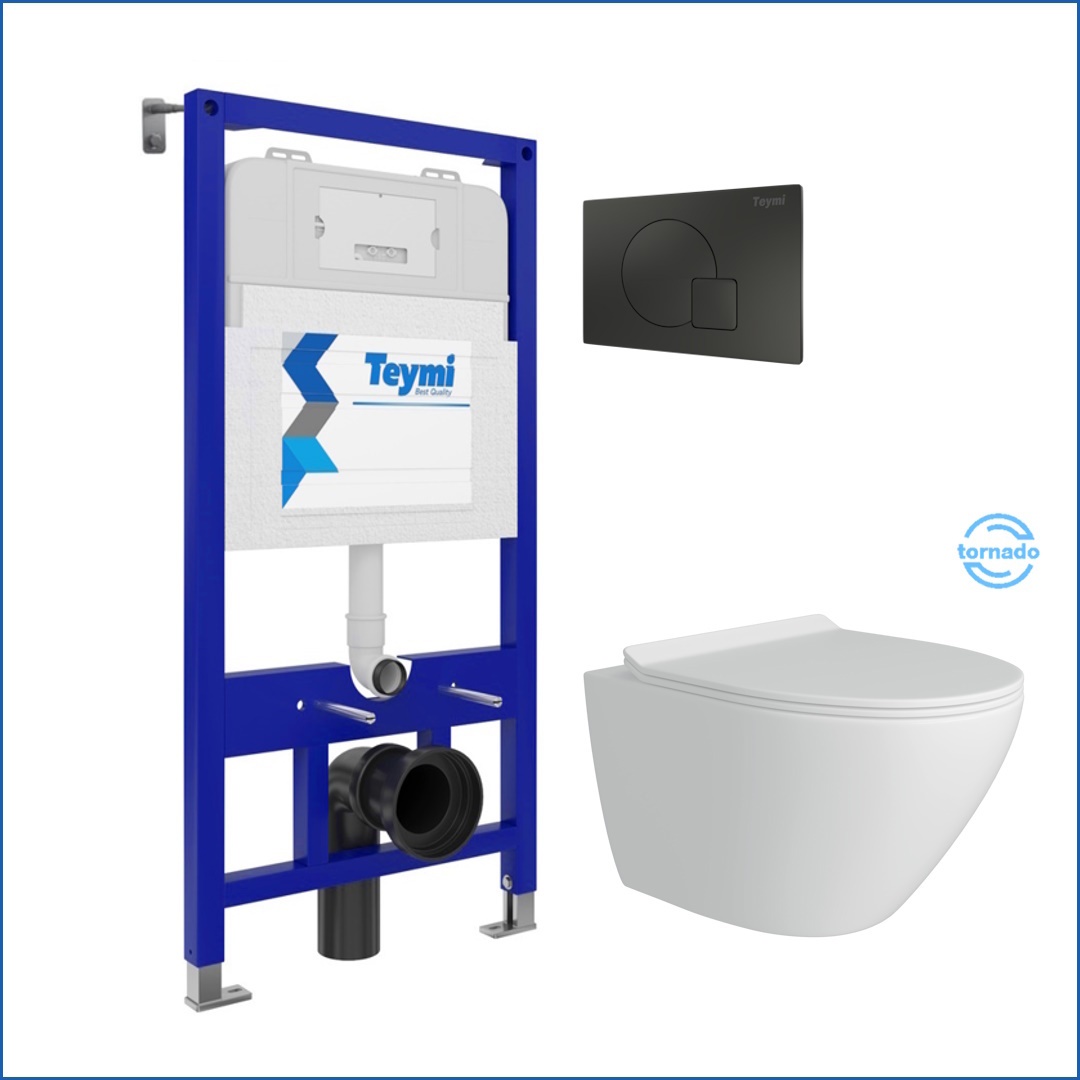 Изображение товара Комплект Teymi Lina Pro Vortex F14468 инсталляция унитаза монтажная рама бачок черная клавиша