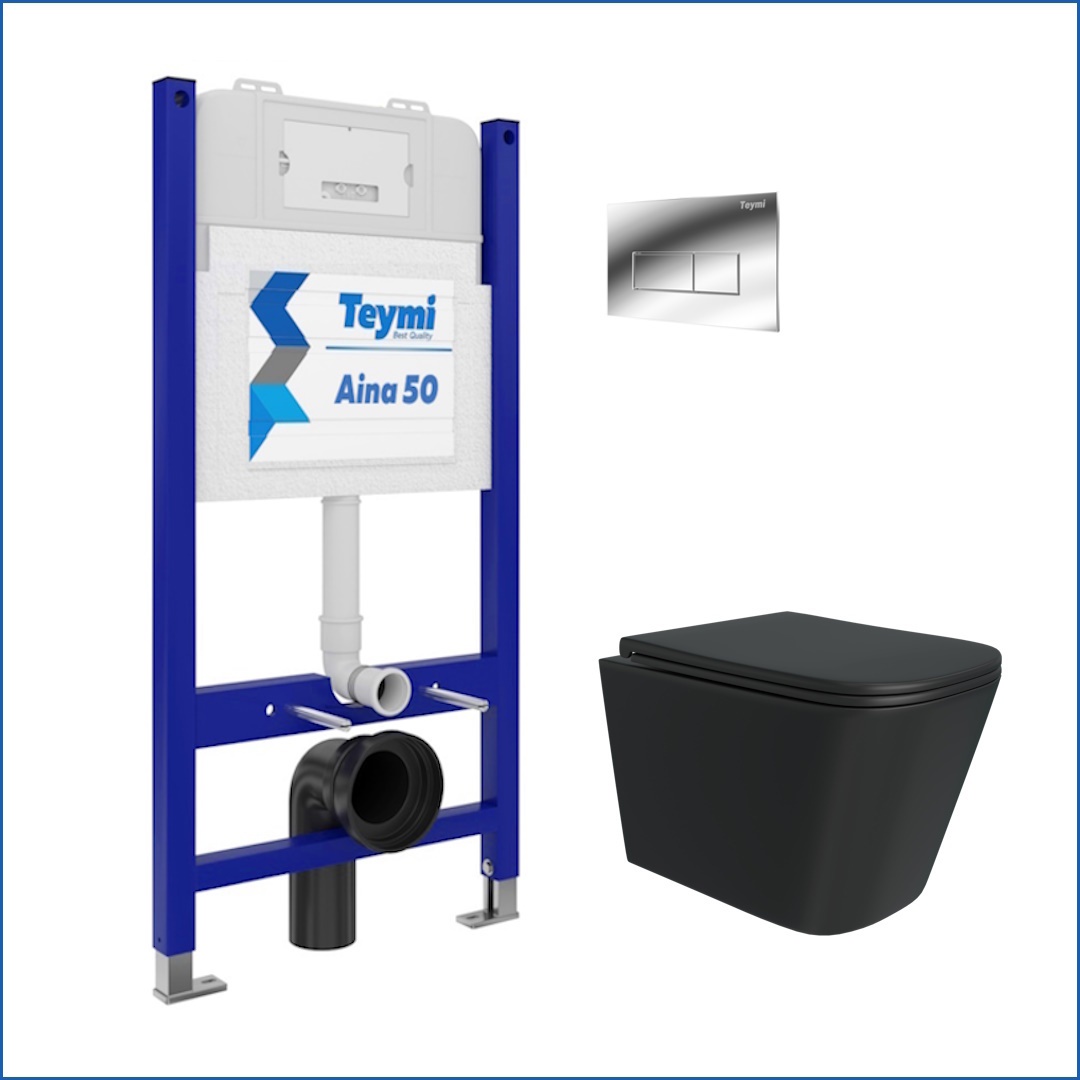 Изображение товара Комплект инсталляция и унитаз Teymi Helmi Black 50 см с реверсивной клавишей