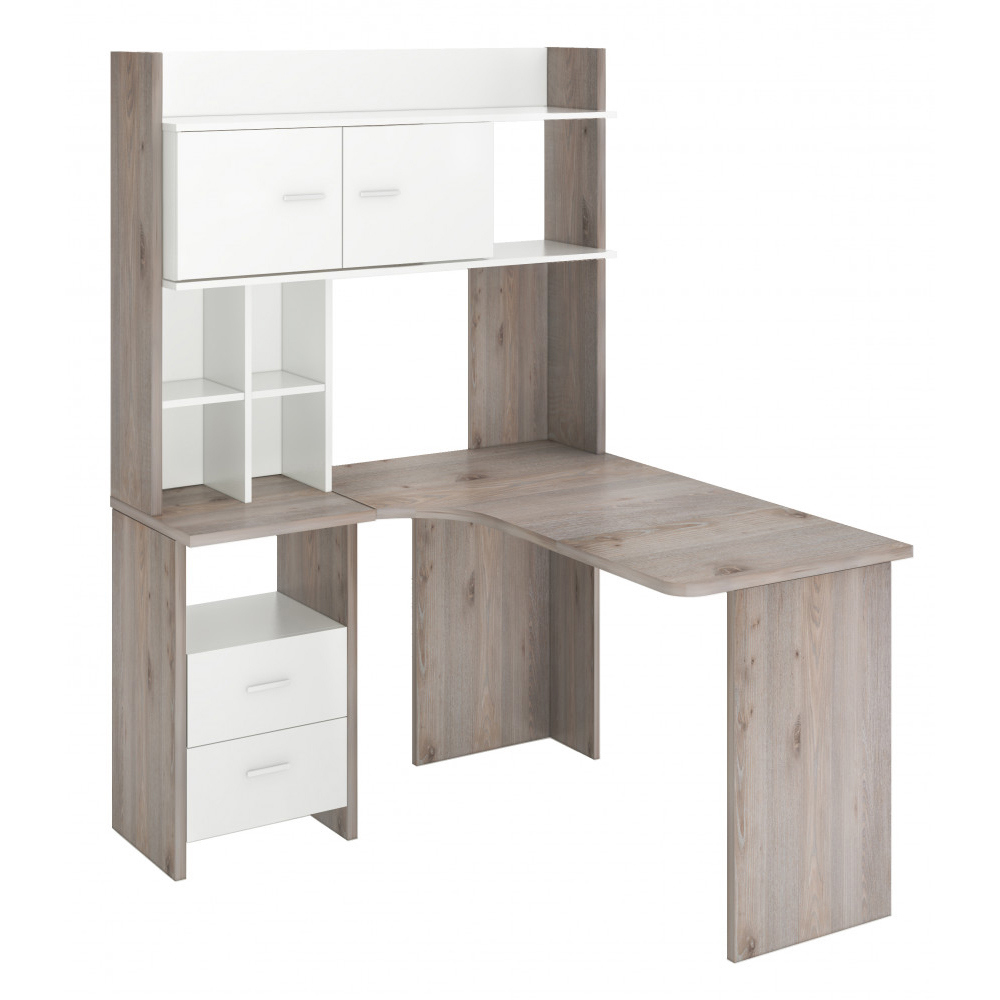 Изображение товара Угловой компьютерный стол Мэрдэс СКЛ-Угл130+НКЛХ-120 ЛДСП белый и ясень шимо светлый