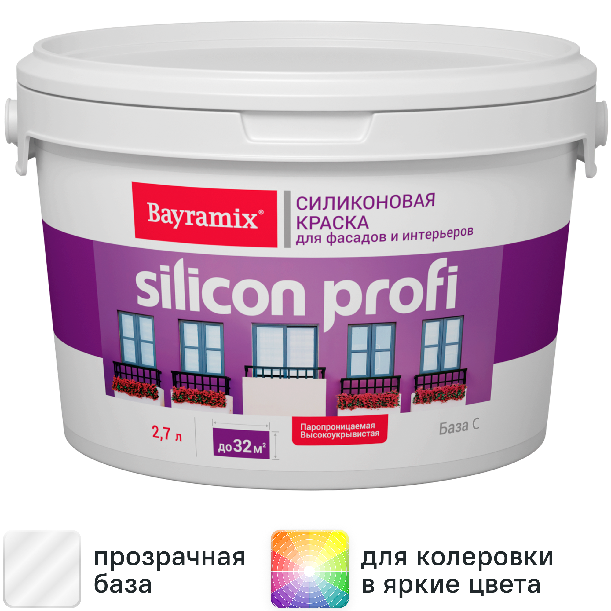 Изображение товара Краска фасадная Bayramix Silicon Profi матовая прозрачная 2.7 л