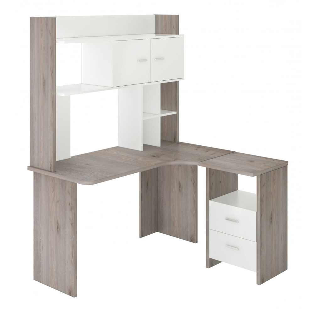 Изображение товара Стол Мэрдэс СКЛ-Угл130+НКЛХ-130 белый и ясень шимо светлый угловой