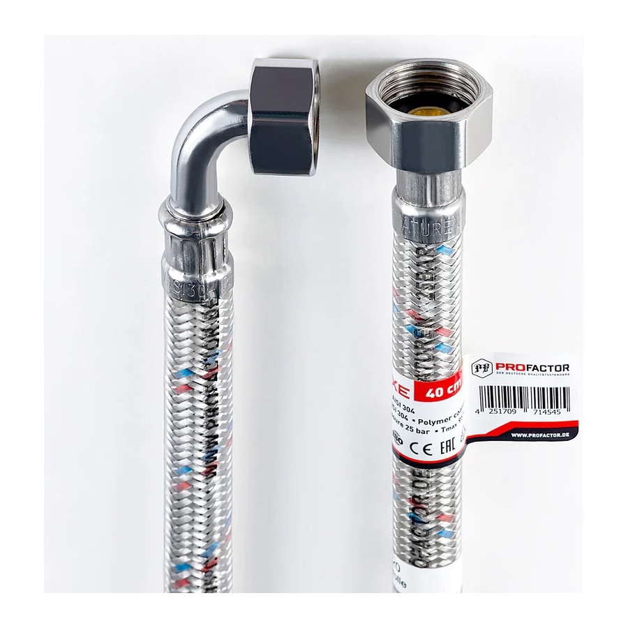 Изображение товара Шланг для стиральной машины угловой Profactor Luxe PF527.40 1/2" 0.4 м Изображение товара Шланг для стиральной машины угловой Profactor Luxe PF527.40 1/2" 0.4 м