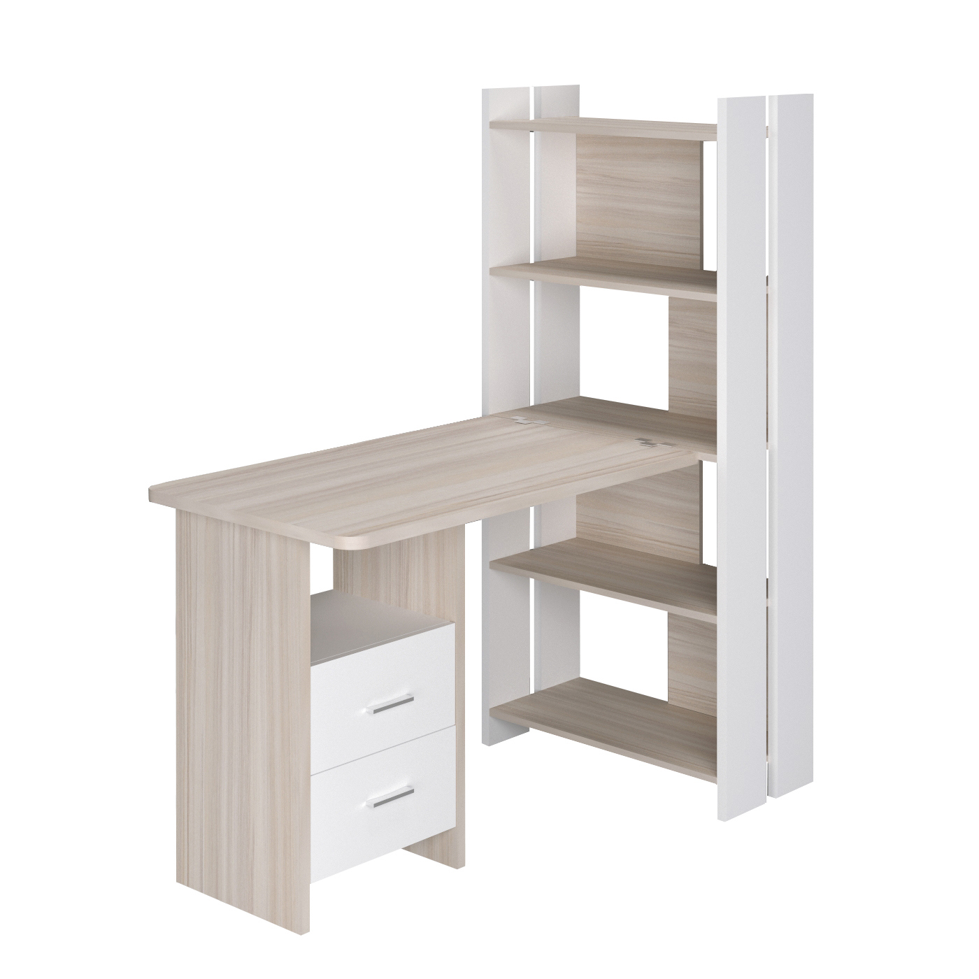 Изображение товара Угловой стол Мэрдэс СТЛ-ОВ+С100Р прям 70x178x132 см с полками и ящиком