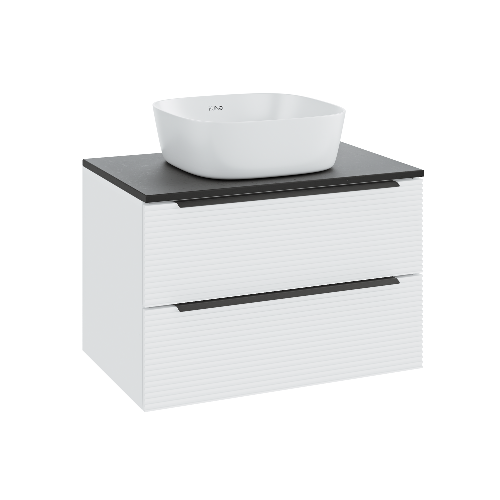 Изображение товара Тумба с раковиной RUNO Орлеан 70 белый матовый черный подвесная с раковиной Bella