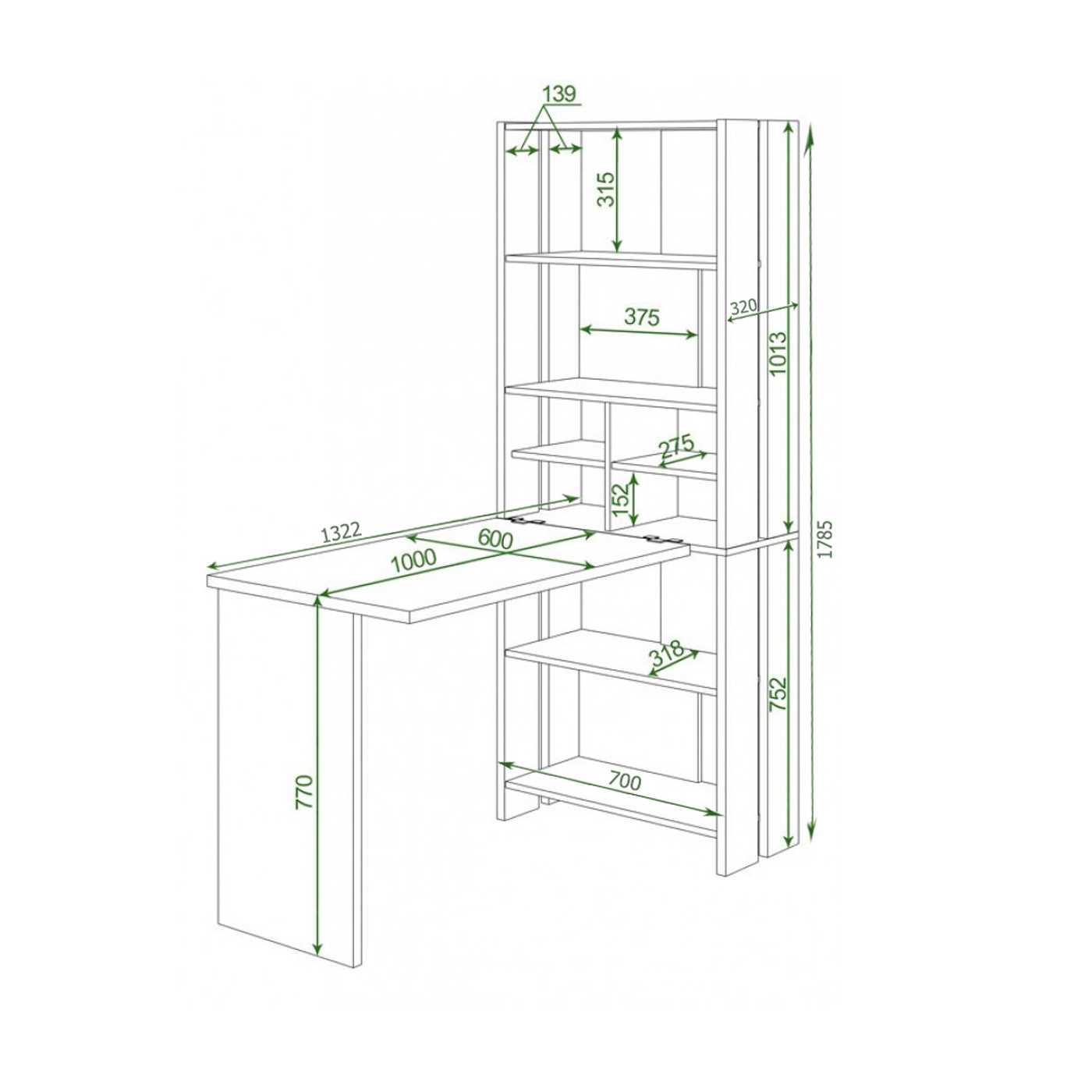 Изображение товара Стол Мэрдэс СТЛ-ОВХ+С100 угловой с полками для книг и журналов 70x178x132 см