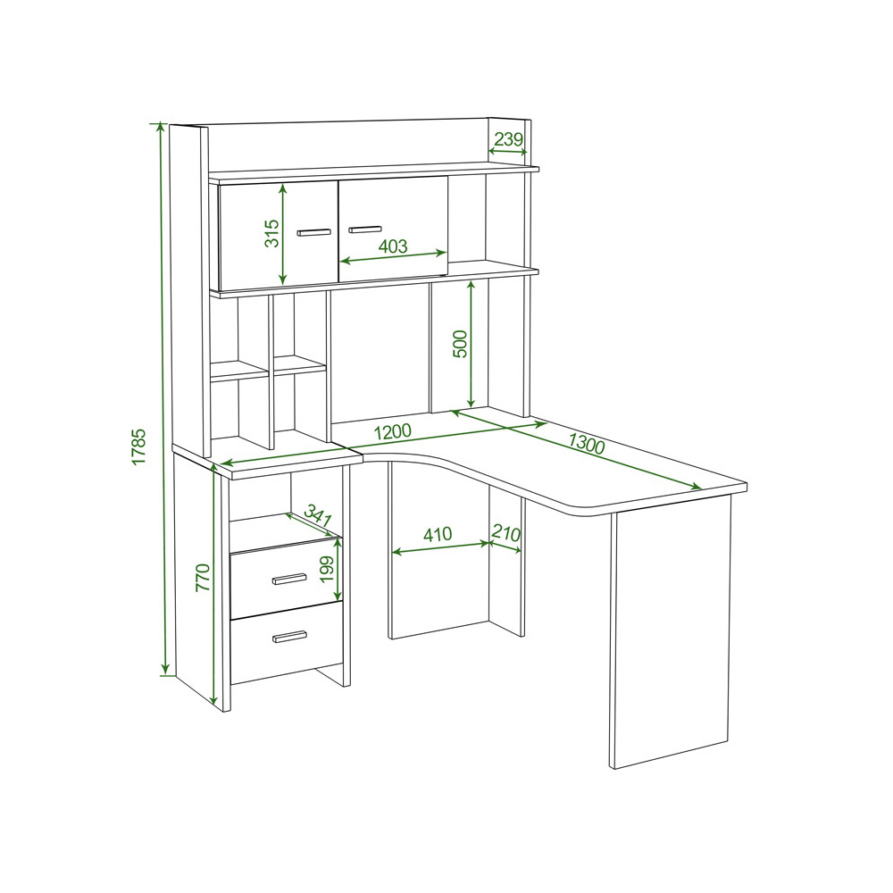 Изображение товара Угловой компьютерный стол Мэрдэс СКЛ-Угл130+НКЛХ-120 с тумбой и фурнитурой светлые оттенки