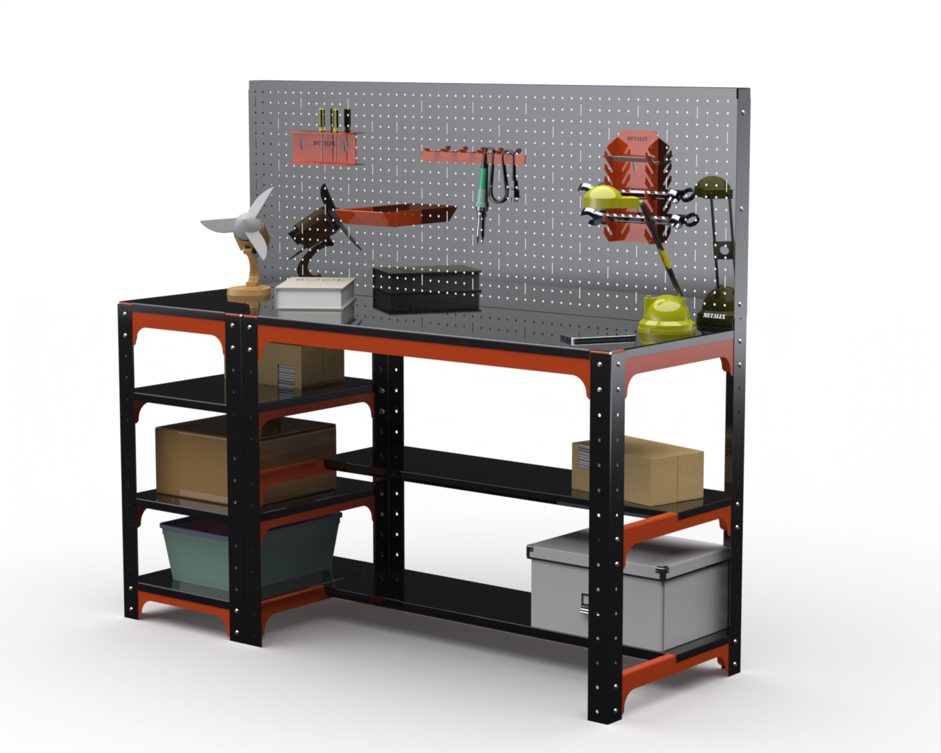 Изображение товара Металлический рабочий стол Metalex 201245 с перфопанелью и боковыми полками