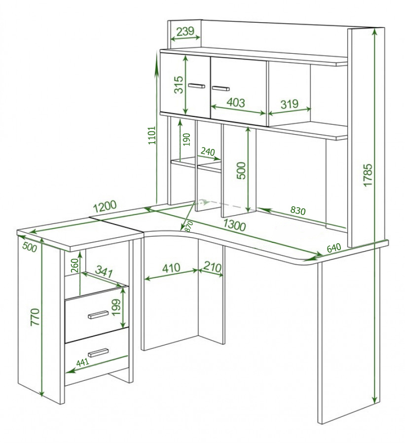 Изображение товара Стол Мэрдэс СКЛ-Угл130+НКЛХ-130 Н - угловой компьютерный стол из ЛДСП цвета ясень шимо светлый