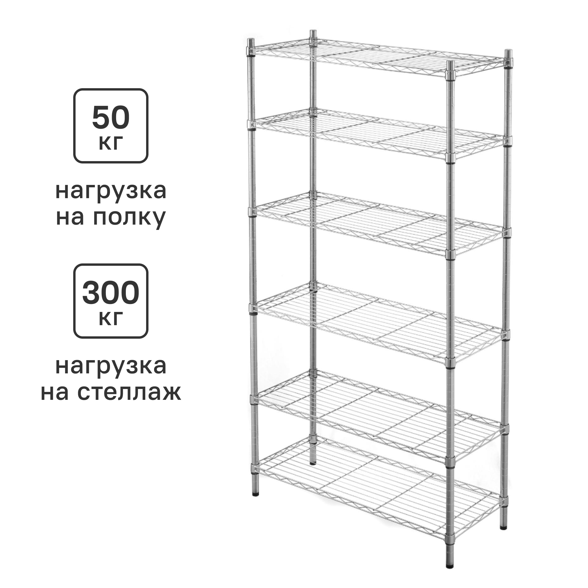 Изображение товара Стеллаж металлический сетчатый 6 полок 90x180x35 см грузоподъемность 50 кг