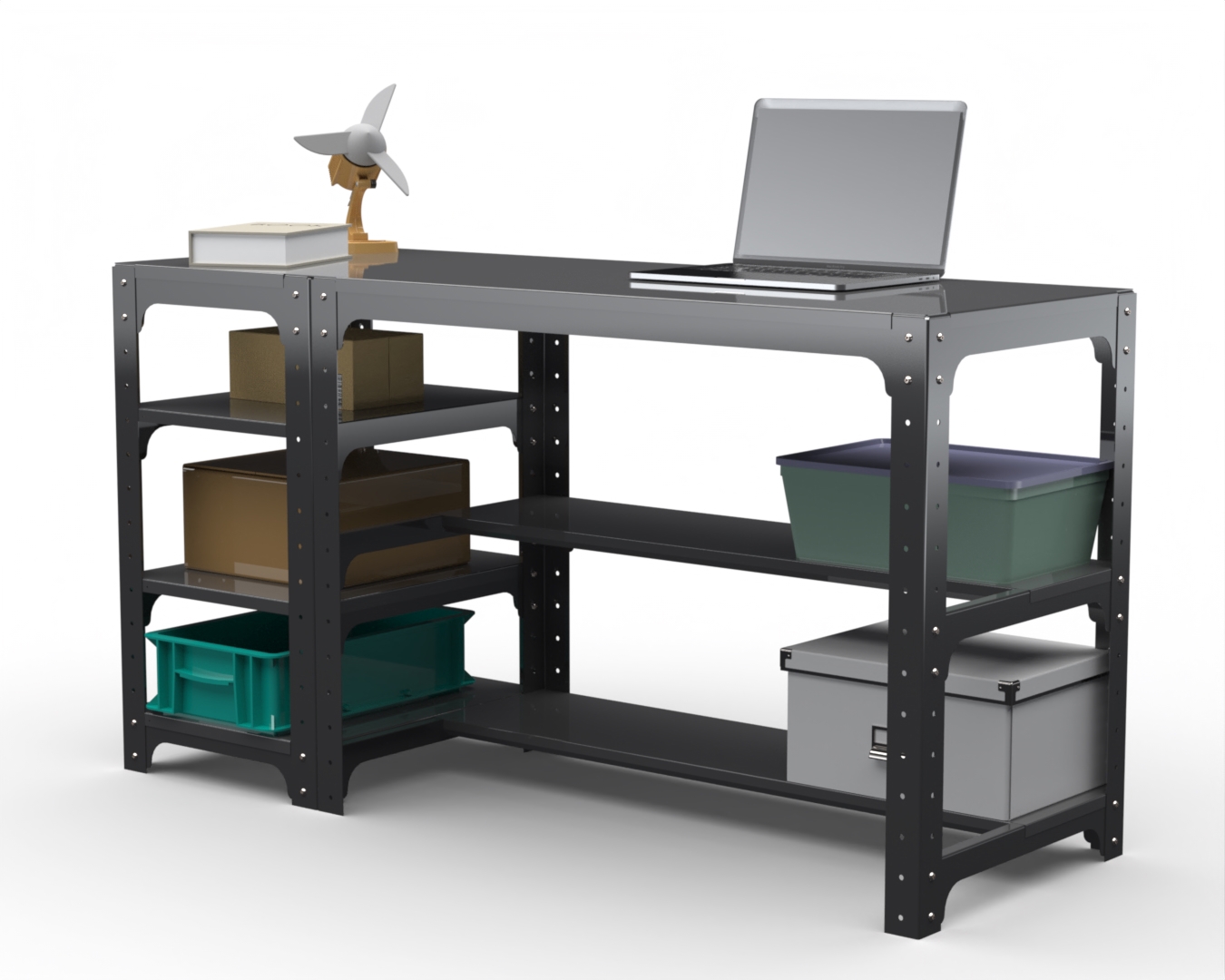 Изображение товара Стол металлический Metalex 201404 - прочный верстак с полками