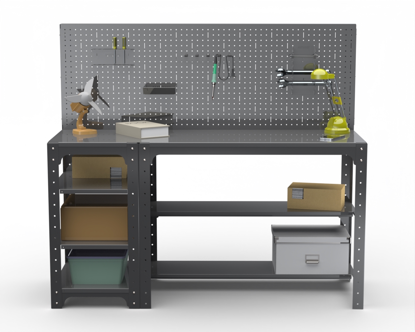 Изображение товара Металлический рабочий стол METALEX 201410 с перфопанелью и боковыми полками
