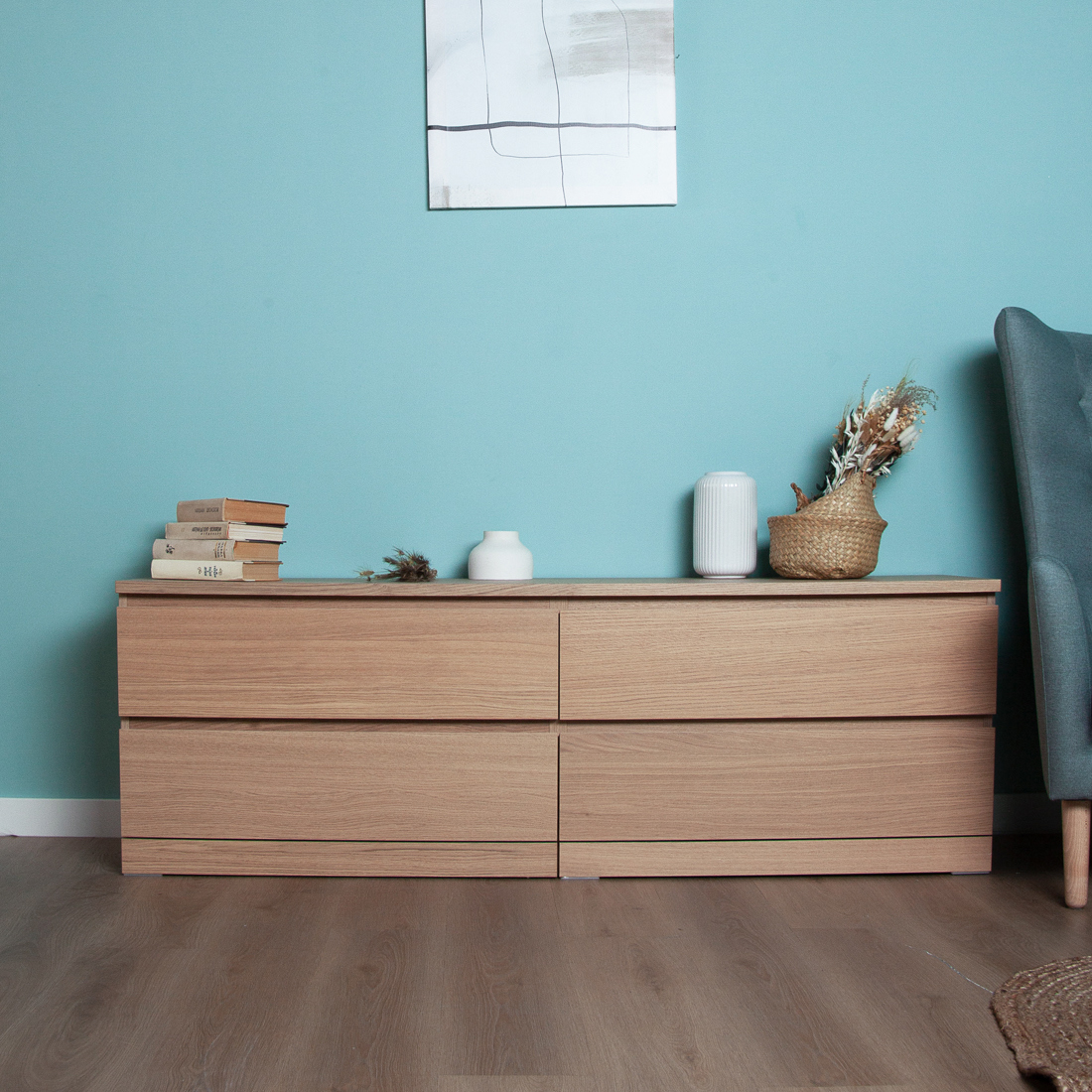 Изображение товара Тумба под телевизор Гуд Лакк Варма 160x55x40 см 4 ящика дуб беленый бежевый