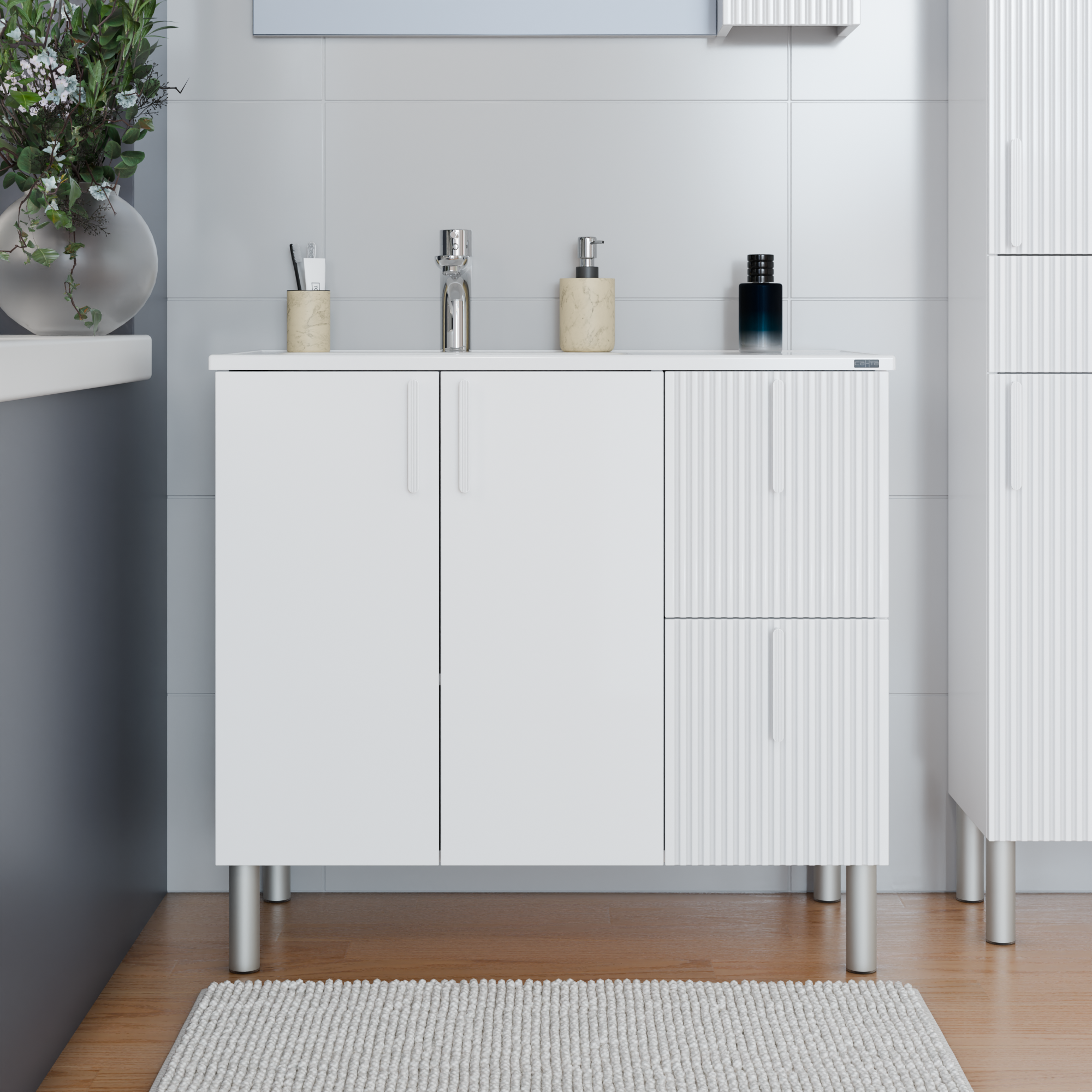 Изображение товара Тумба под раковину СаНта Вега 90 для ванной комнаты с 2 ящиками и ножками