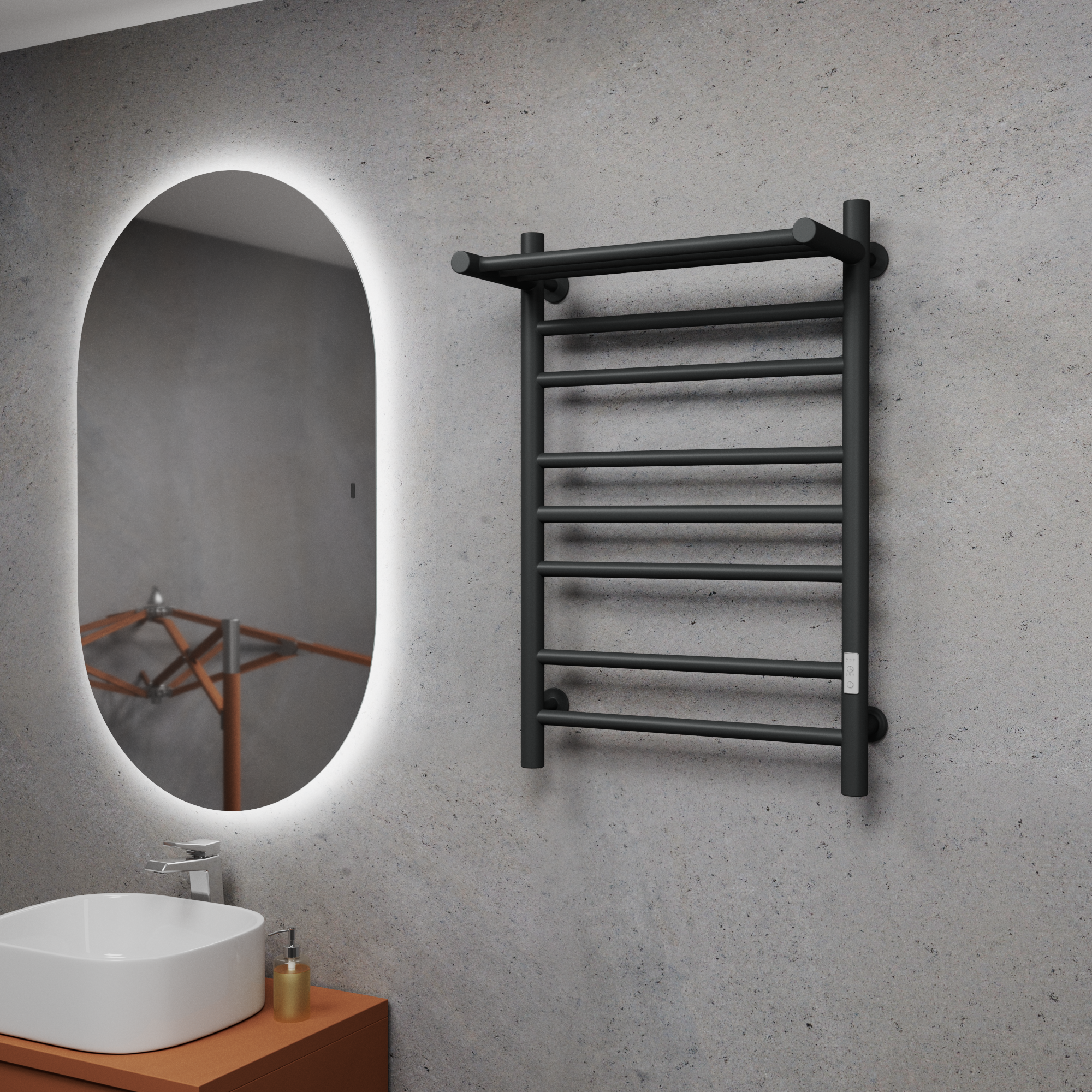 Изображение товара Электрический полотенцесушитель Bauedge В10 П7 500x800 мм 105 Вт с полкой и таймером