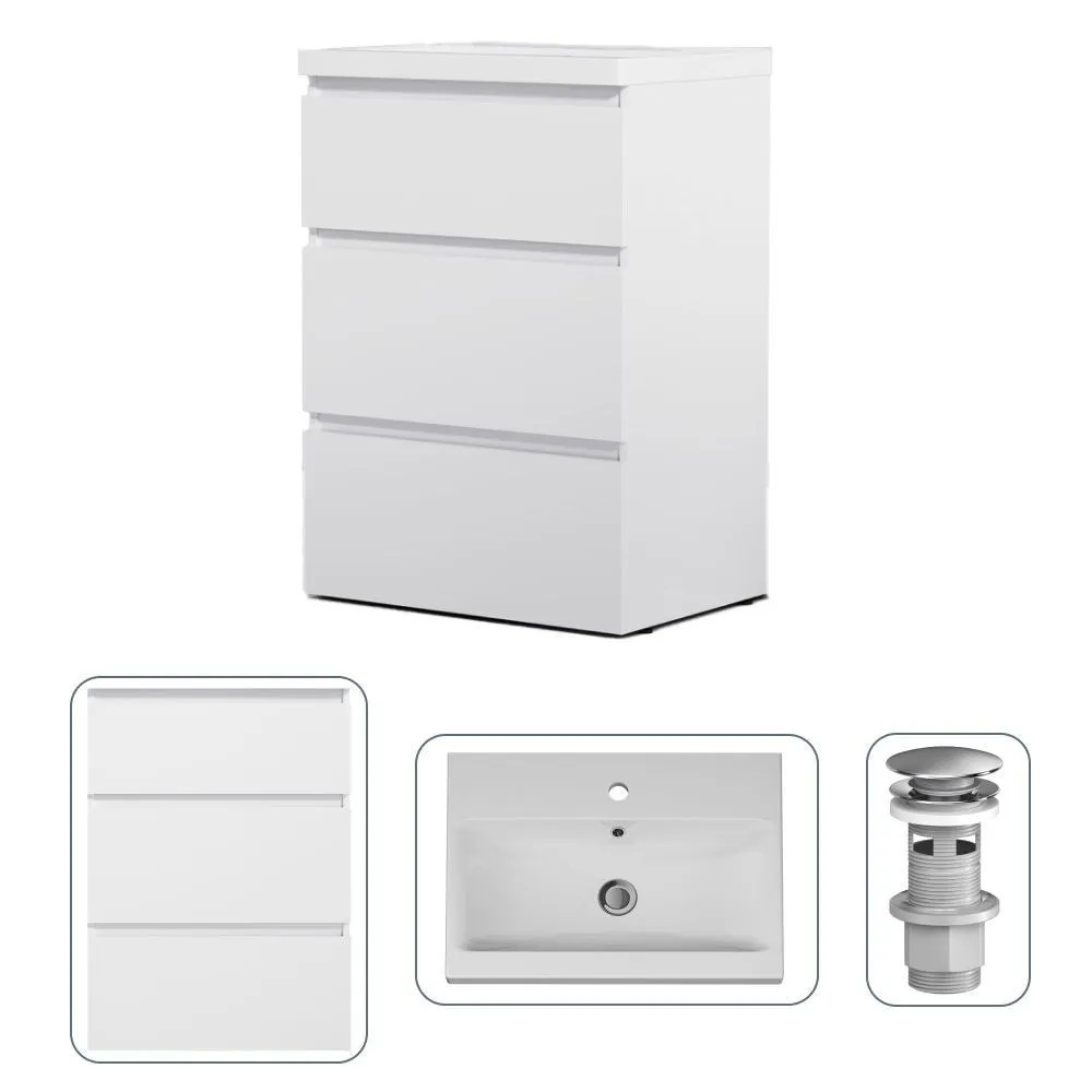 Изображение товара Тумба с раковиной Am.pm M91FSX0602WC060WG-M100 Gem S 60 см напольная с донным клапаном цвет белый