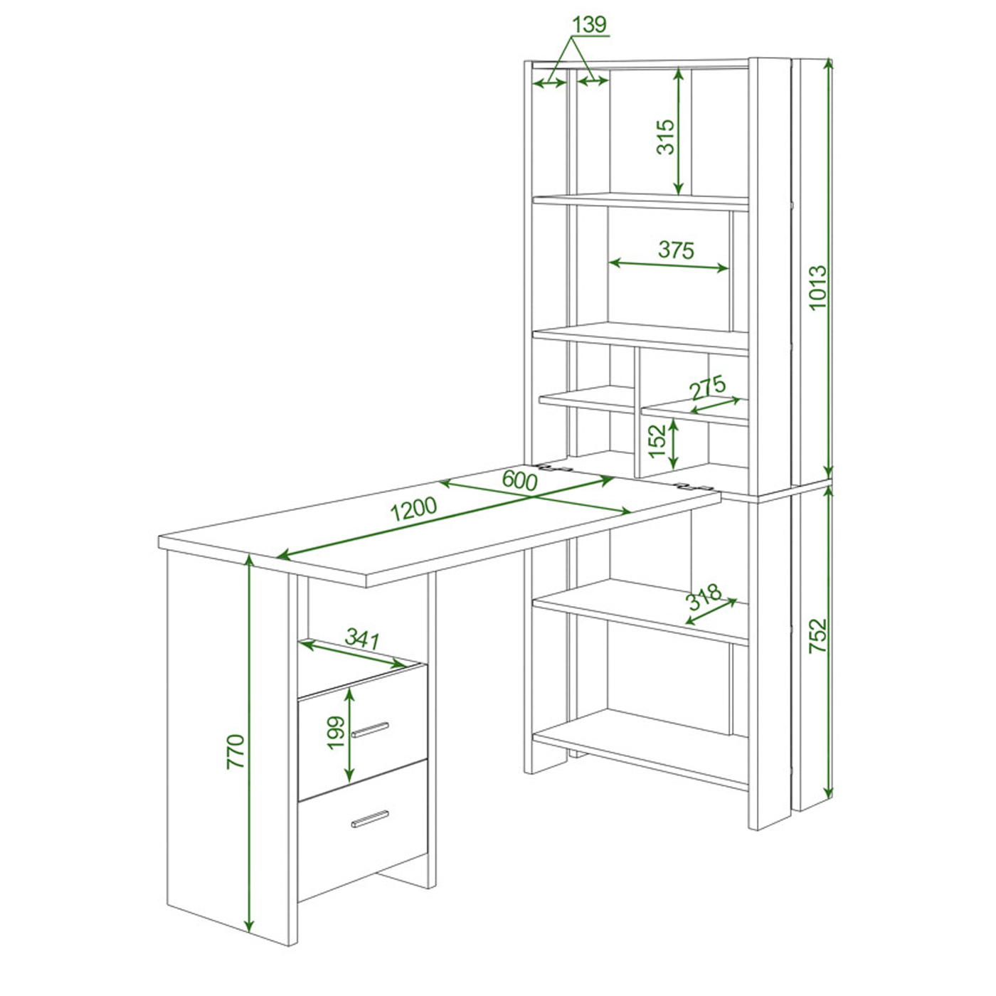 Изображение товара Стол Мэрдэс СТЛ-ОВХ+С120Р угловой с полками из ЛДСП карамель