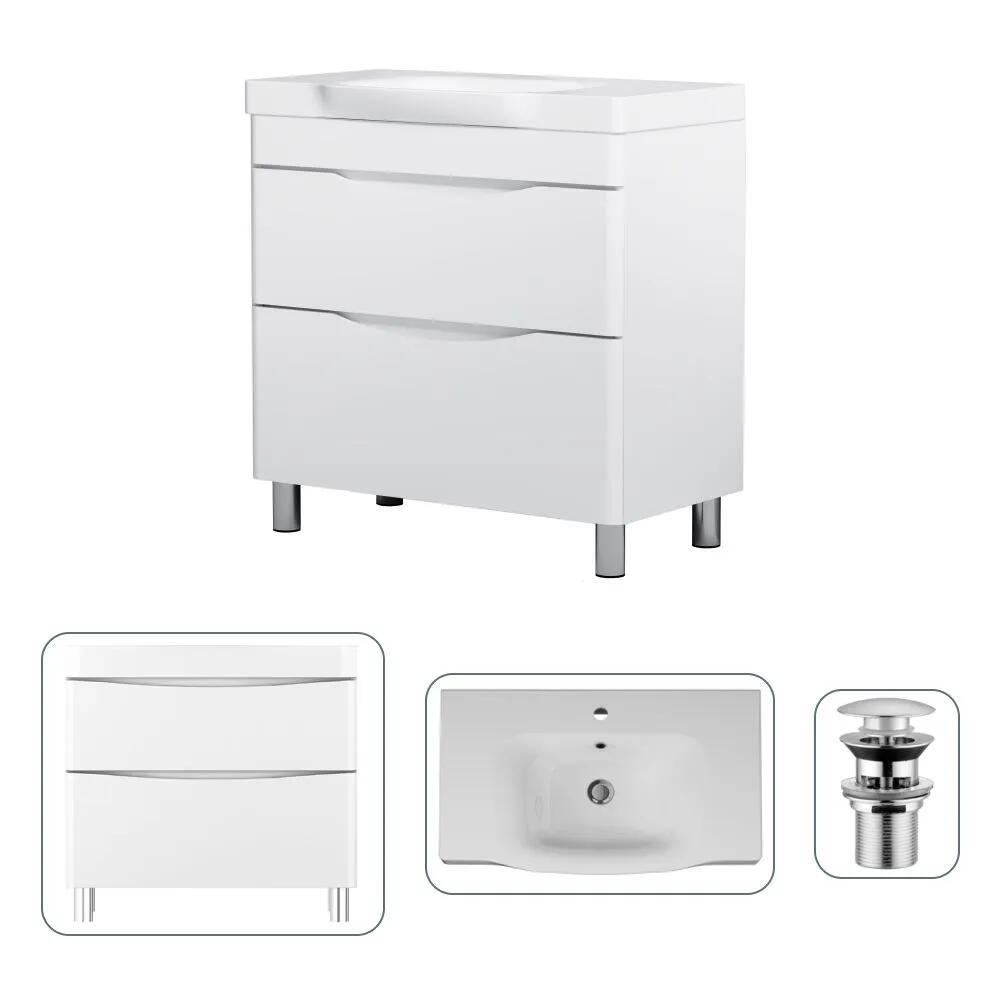 Изображение товара Тумба с раковиной 80 см Am.pm с металлическим донным клапаном цвет белый глянец