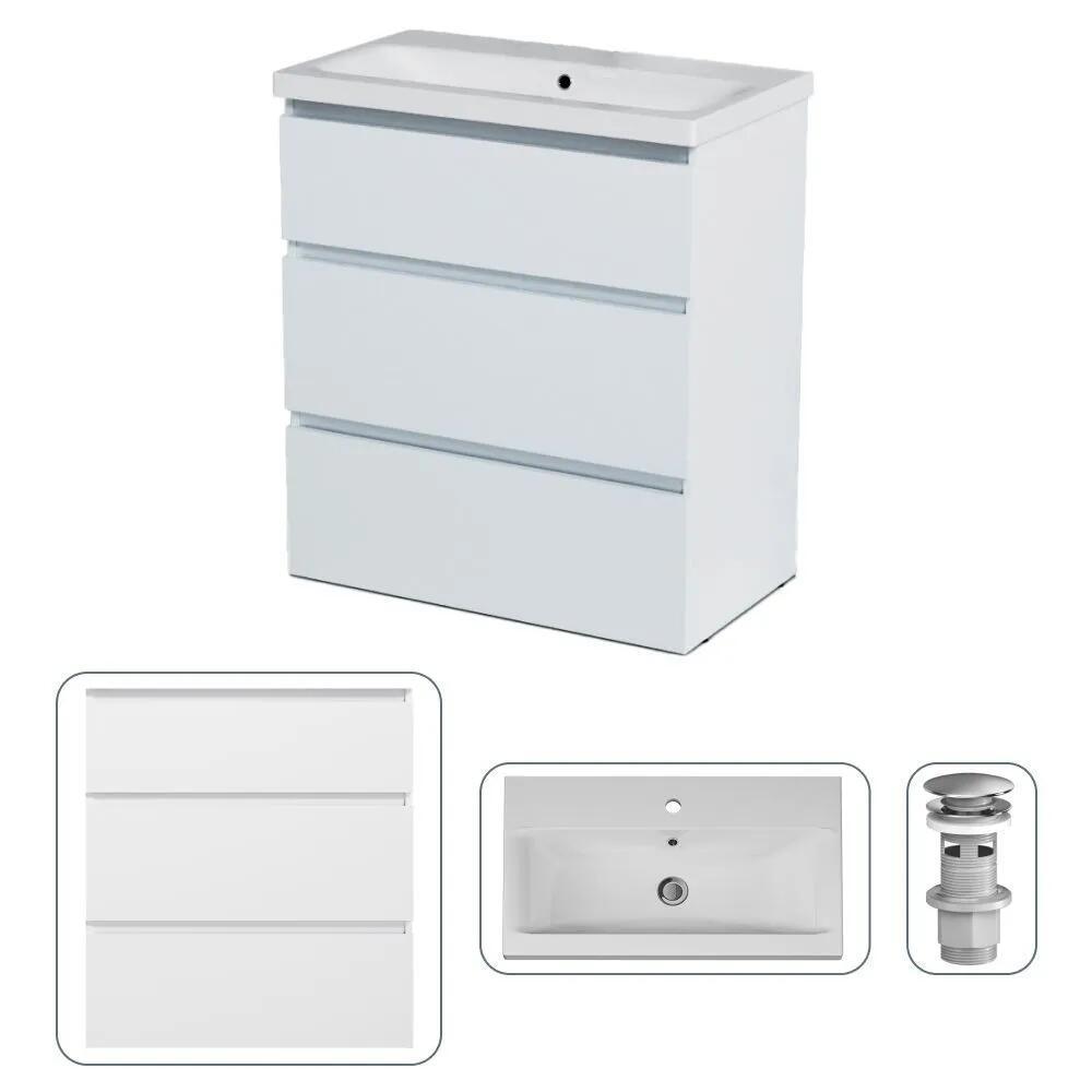 Изображение товара Тумба с раковиной Am.pm M91FSX0752WC075WG-M100 Gem S 75 см напольная с донным клапаном цвет белый