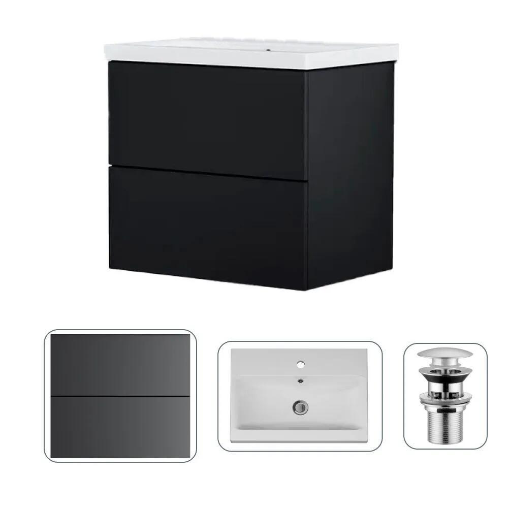 Изображение товара Тумба с раковиной Am.pm Gem 60 см подвесная черная с донным клапаном и ящиками