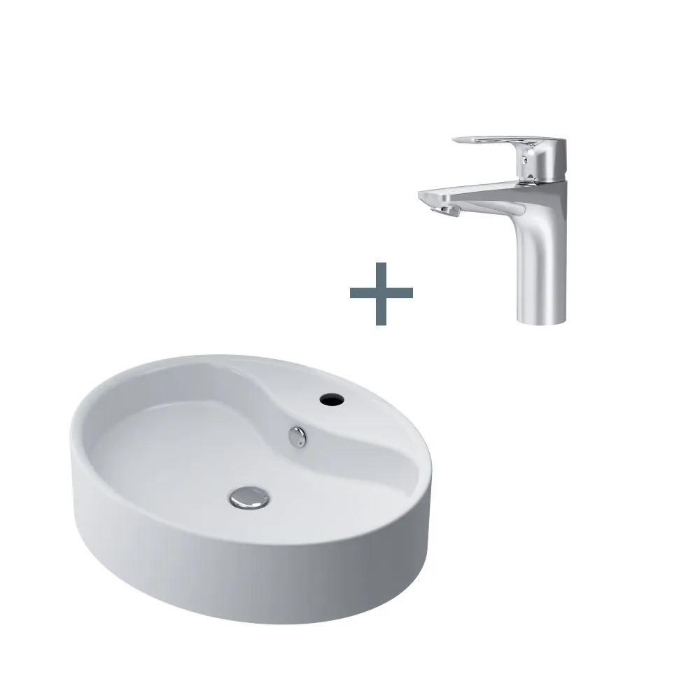 Изображение товара Раковина для ванной AM.PM накладная со смесителем Gem хром 56 см на столешницу