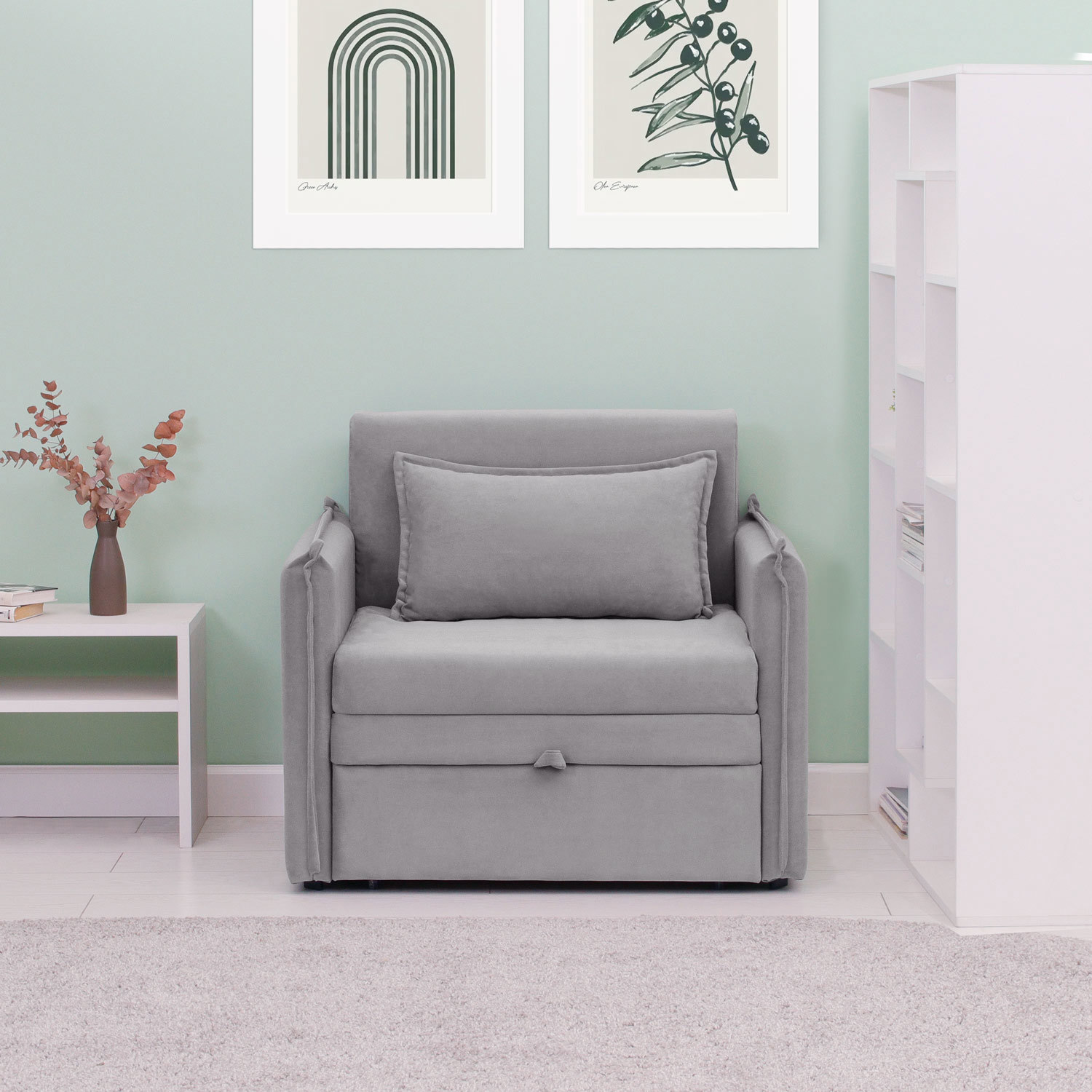 Изображение товара Кресло-кровать NRAVA Candy 95x80x80.5 см велюр VIVALDI 07 серое компактное мебель