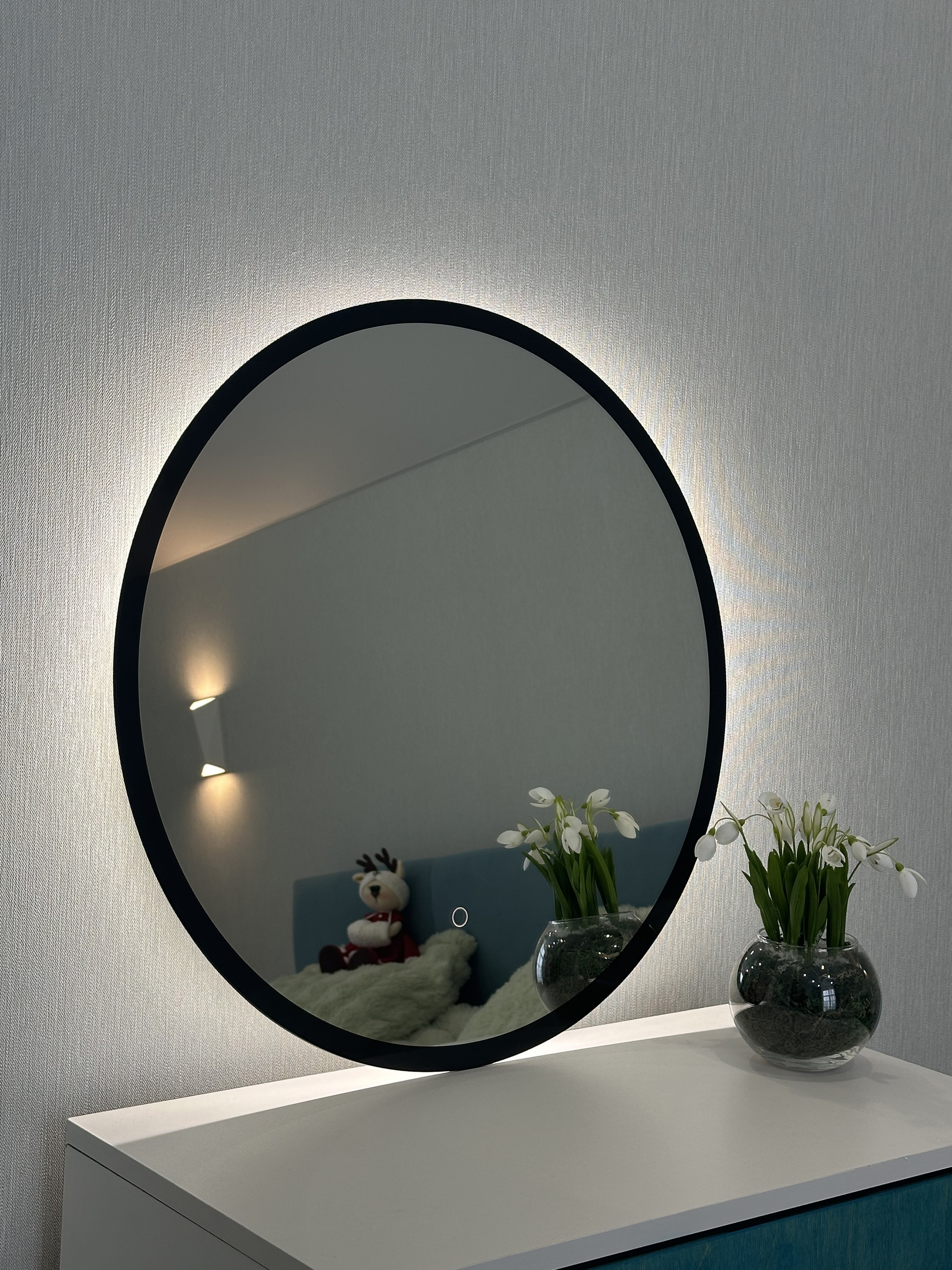 Изображение товара Зеркало для ванной Alfa Mirrors Natali ram black 55 с подсветкой 55x55 см