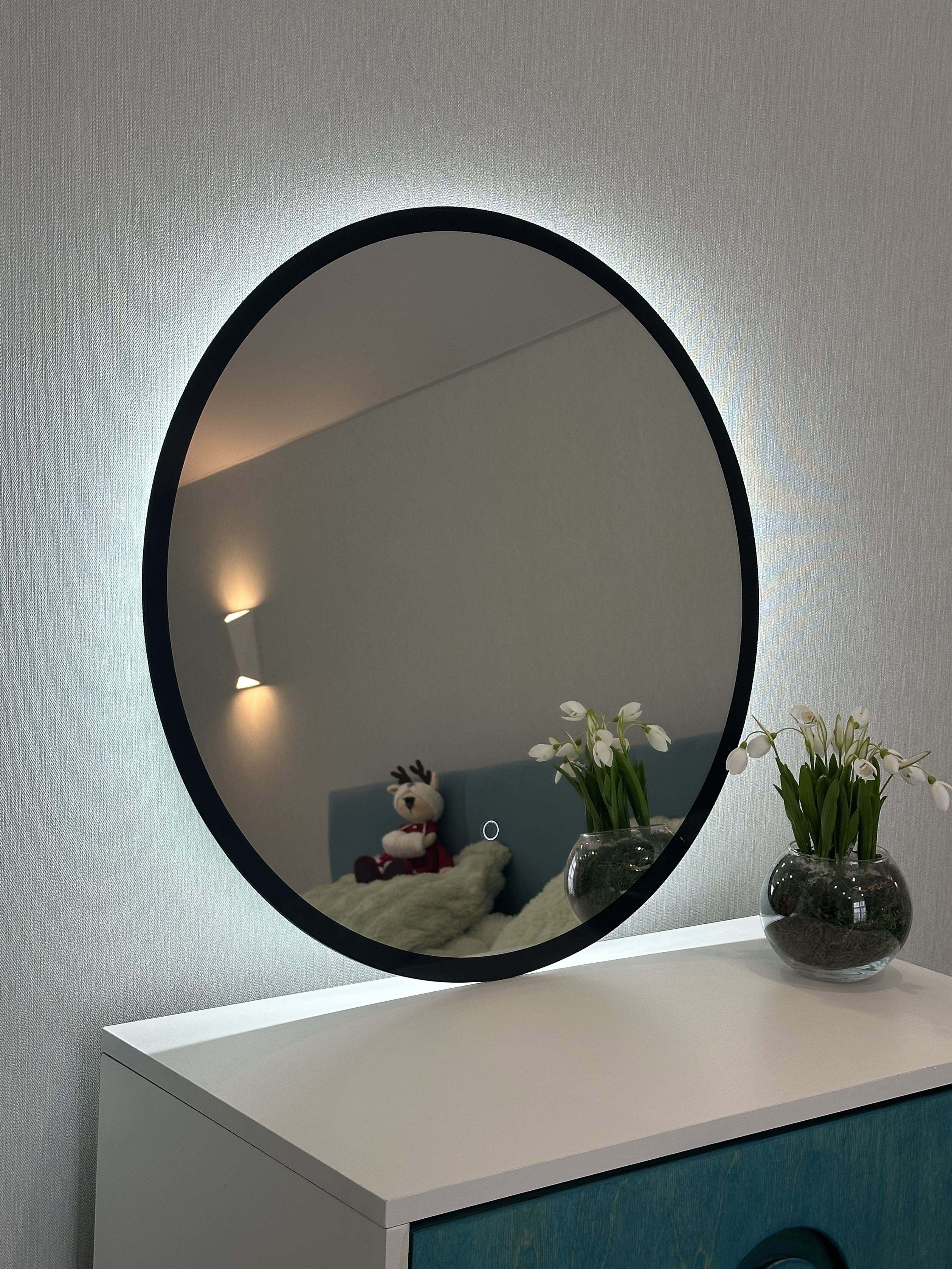 Изображение товара Зеркало настенное с подсветкой Alfa mirrors Natali ram black 55 круглое