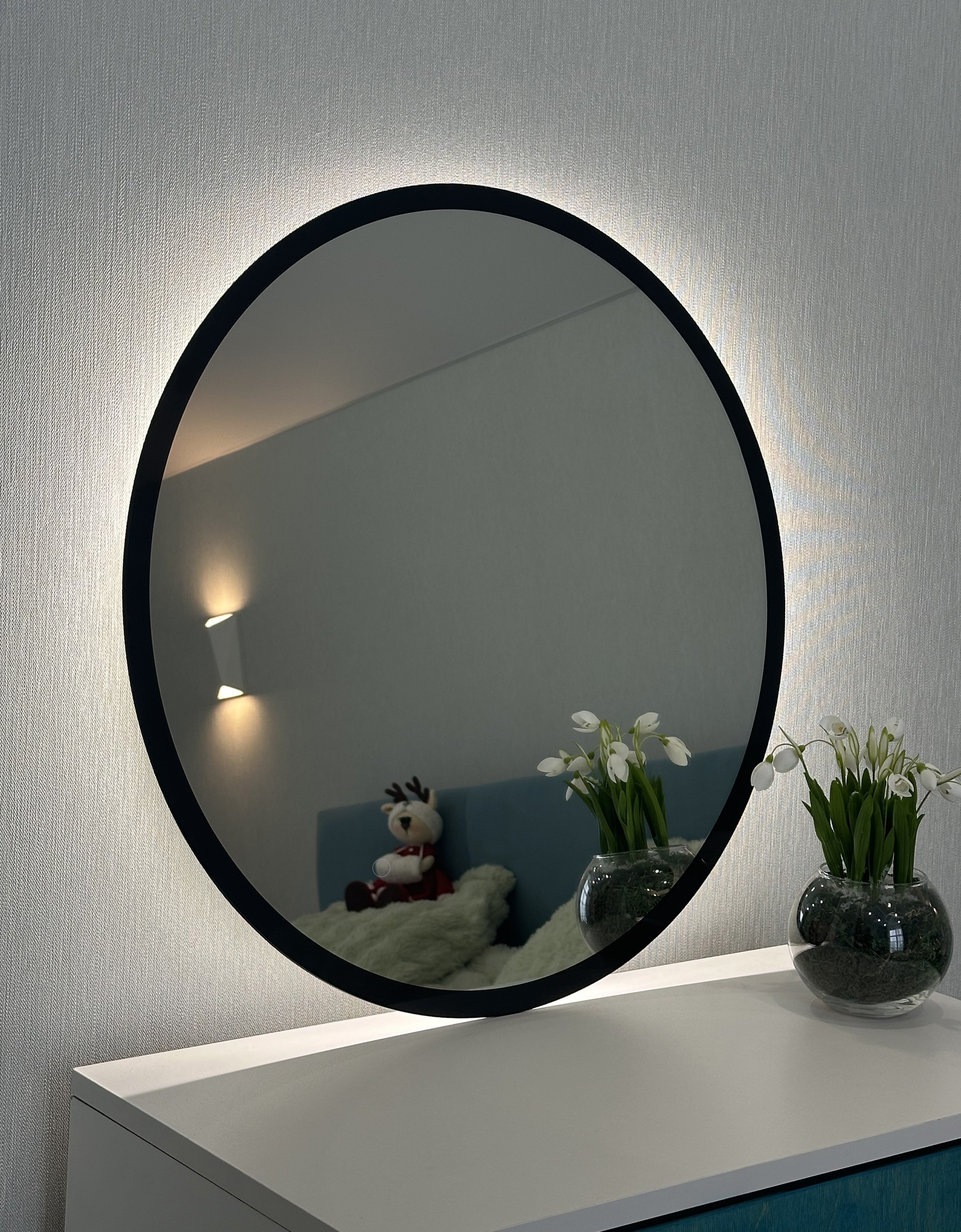 Изображение товара Зеркало в ванную Alfa mirrors Natali ram black 55 с подсветкой антизапотеванием