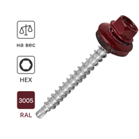 Изображение товара Саморезы кровельные по дереву DILWIS оцинкованные с буром RAL3005 4.8x51 мм на вес